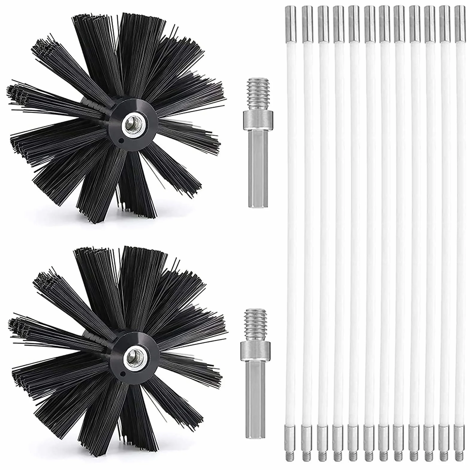 Cepillo De Chimenea Kit, Cepillo Limpieza Chimenea con 12 Varillas 2 Cabezales Cepillo Kit Deshollinador,Diámetro 150 mm,para Chimenea Secadora alcantarillado Campana de Humos