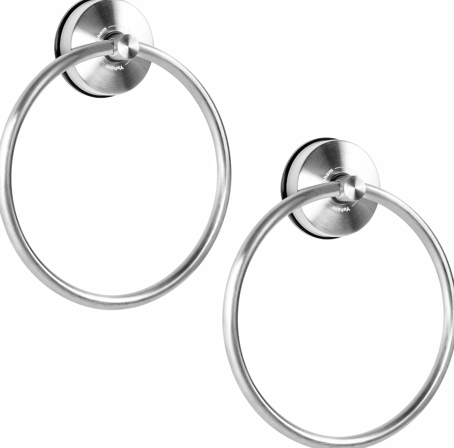 YOHOM Toallero de baño con ventosa acero inoxidable plata cepillada 2 unidades montaje pared sin taladro