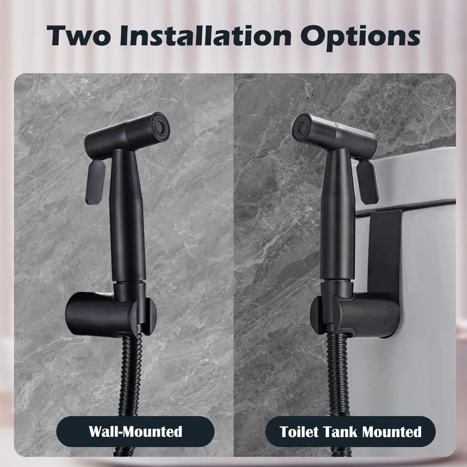 Kit Grifo Bidet Acero Inoxidable Ducha de Lavabo, Pulverizador Bidet Inodoro de Mano con Manguera WC, Soporte Grifo de Bidet para Limpieza de Inodoros, Limpieza de Mascotas (Negro)