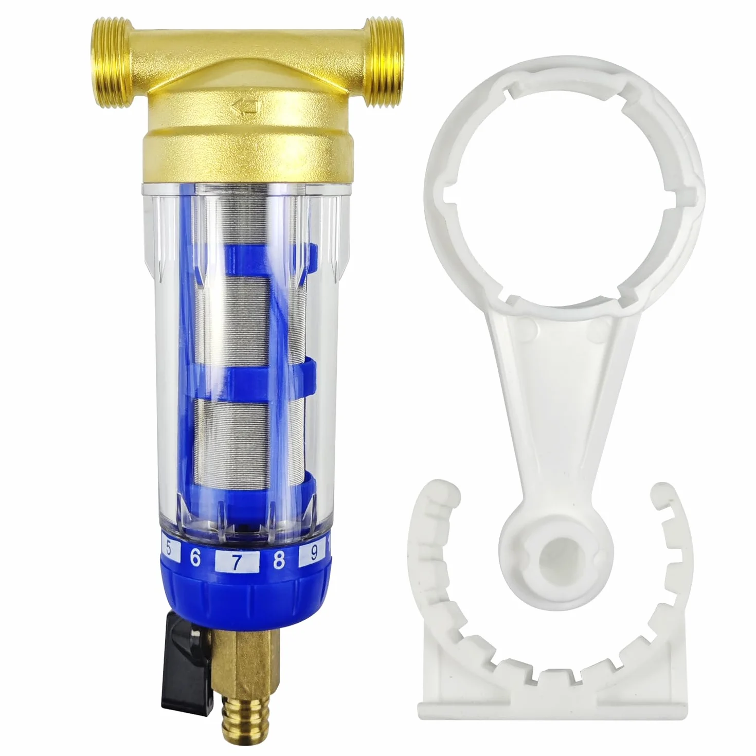 Filtro de Agua Retrolavado, Filtro Agua Reutilizable, Water Filter de Sedimentos Giratorio, Filtros de Agua del Grifo para Filtro de Sedimentos de Manguera de Agua de Pozo (Rosca Macho de 3/4") (Azul)