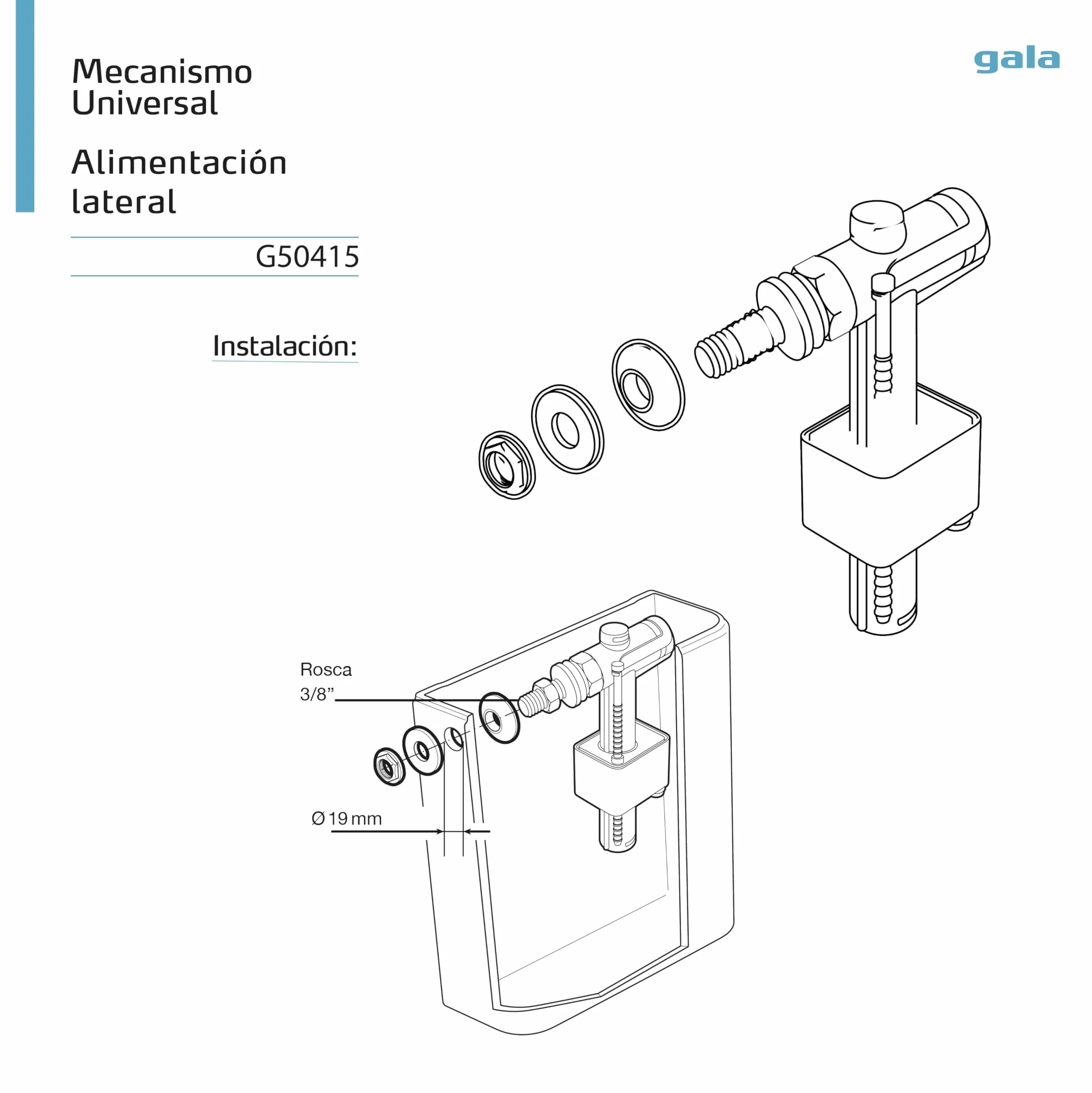 Roca G5041500 Mecanismo Entrada Lateral A3L Recambio Porcelana Baño
