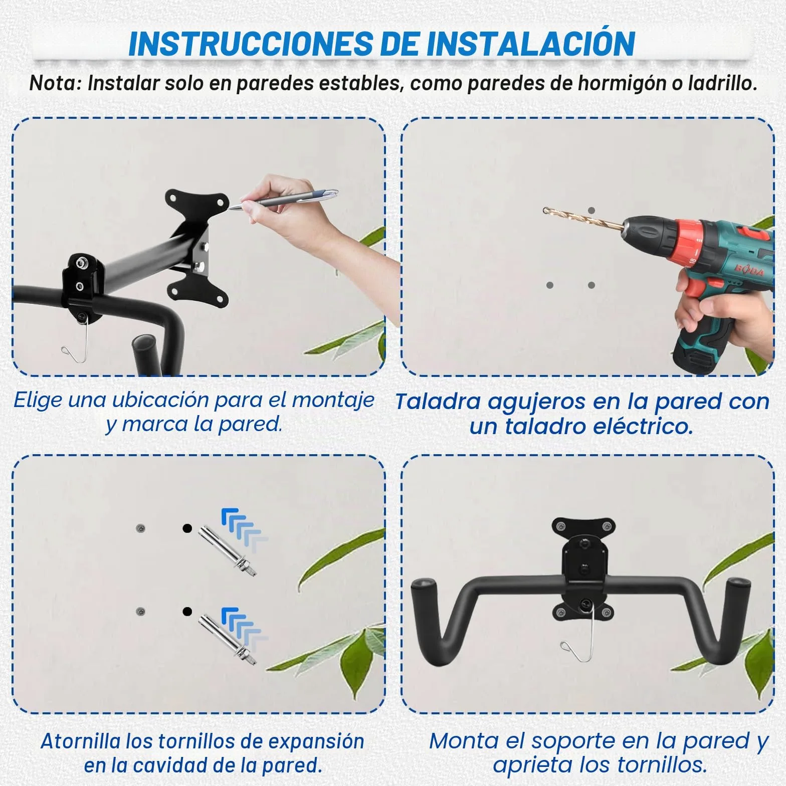 Soporte de Pared para Bicicleta, Plegable Colgador Bicicleta Pared con Gancho para Casco, Espuma Acolchada Capacidad de 30Kg Distancia Ajustables Colgar Bicicletas Pared para Garaje, Interior