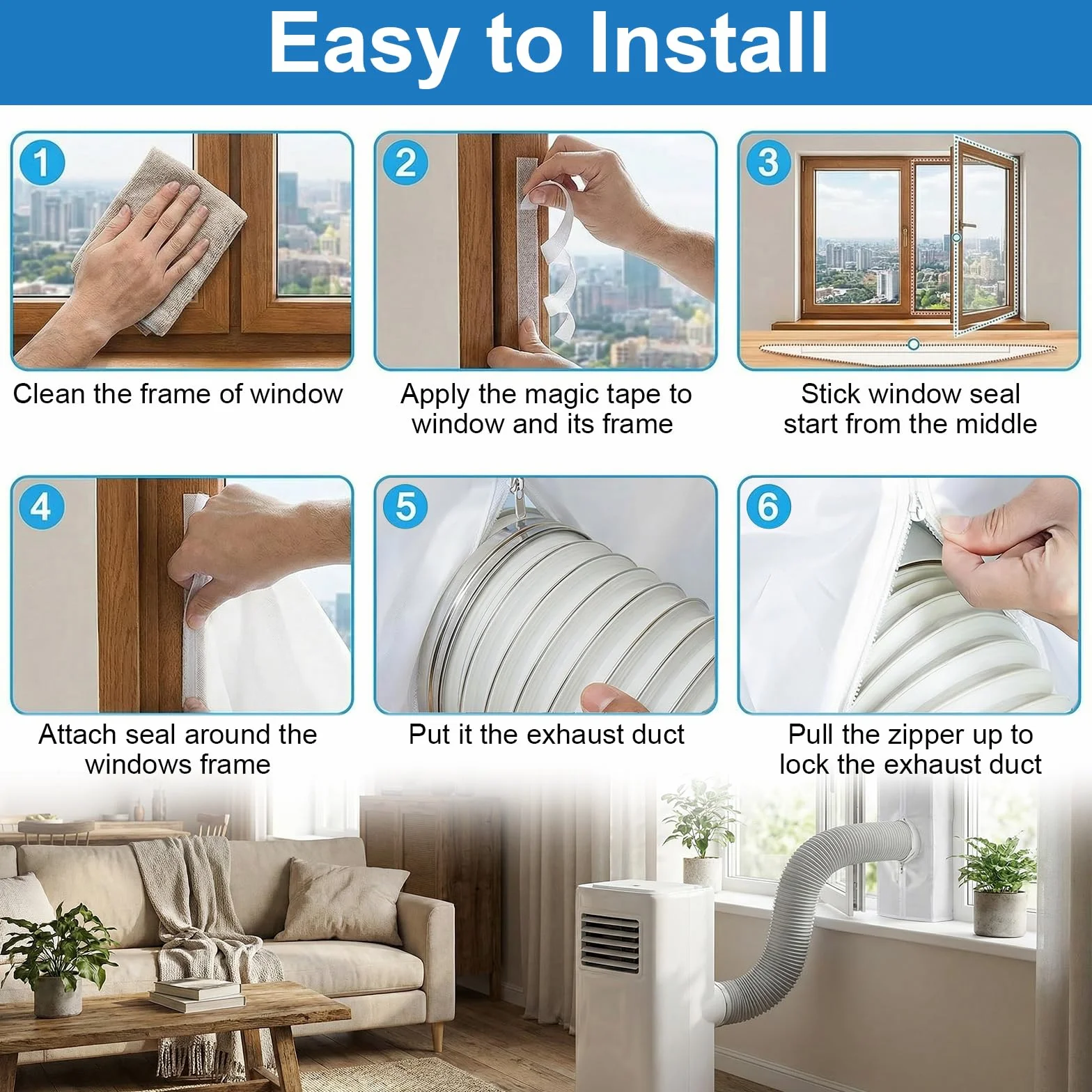 Qoosea Sello de Ventana para Aire Acondicionado, Portátil Universal Kit de Sellado de Ventanas Acondicionado Móvil y Secadoras, Impermeable y Resistente Kit Ventana Fácil Instalación (400CM)