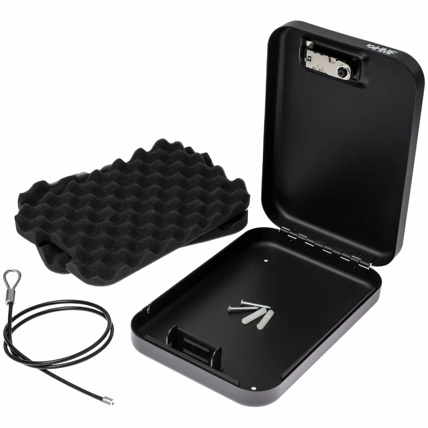 HMF 317-02 Caja de seguridad con cerradura de combinación, portátil, cable de seguridad 24x16,5x4,5 cm Negro