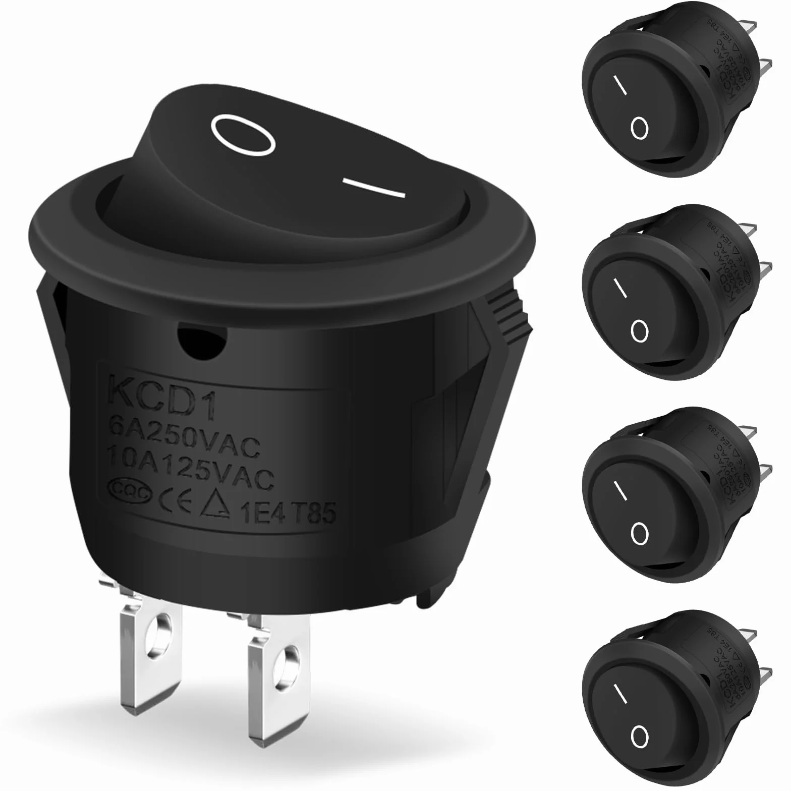 Mini interruptor de palanca redonda de 2 polos, interruptor de balancín ON/OFF, con autobloqueo, interruptor redondo, 10 A/125 V, 6 A/250 V, negro, para coche, barco, electrodomésticos