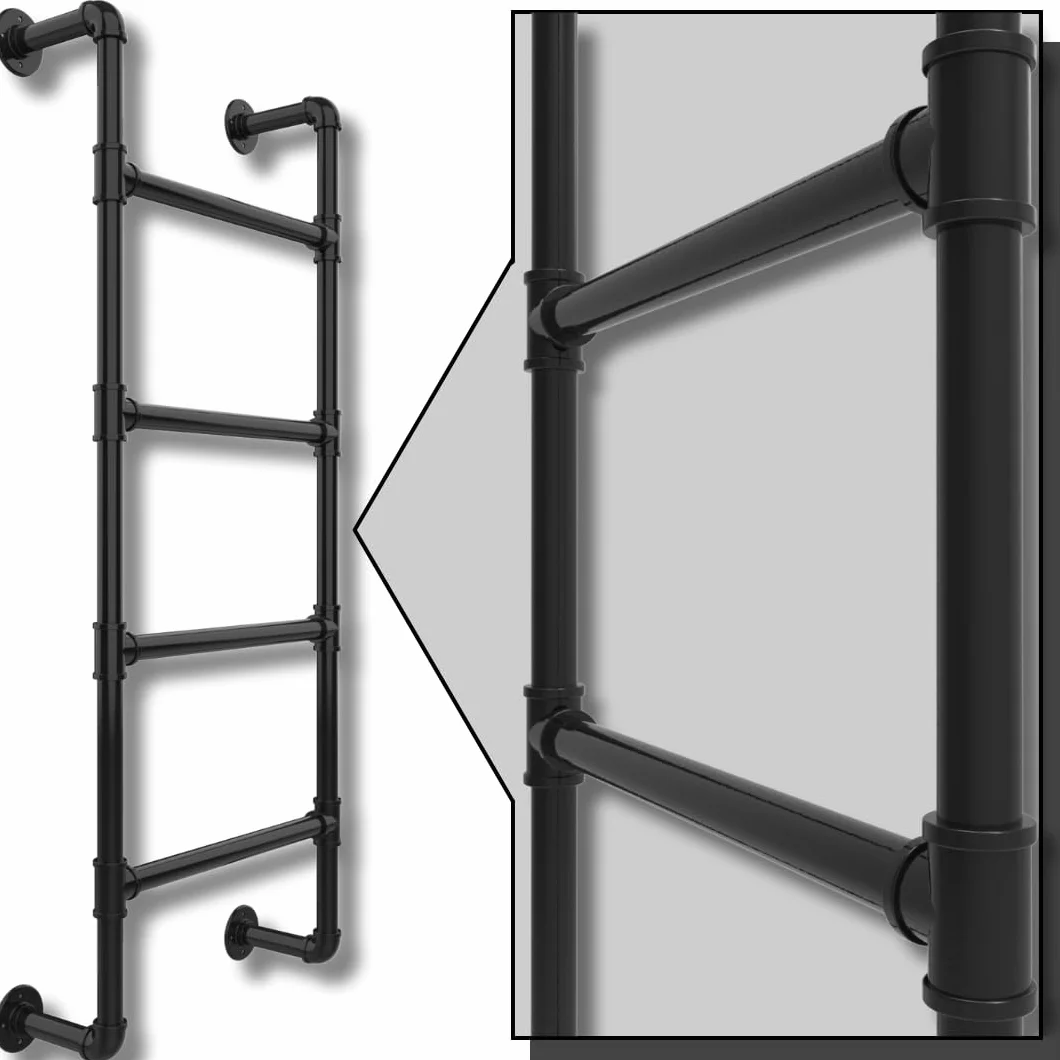 Escalera de 4 Peldaños Montada en Pared para Salida de Emergencia por Ventana de Sótano | Acceso Metálico Fijo con Ganchos para Ático, Caravana y Cama | de Seguridad Fijada a la Pared de Cuatro