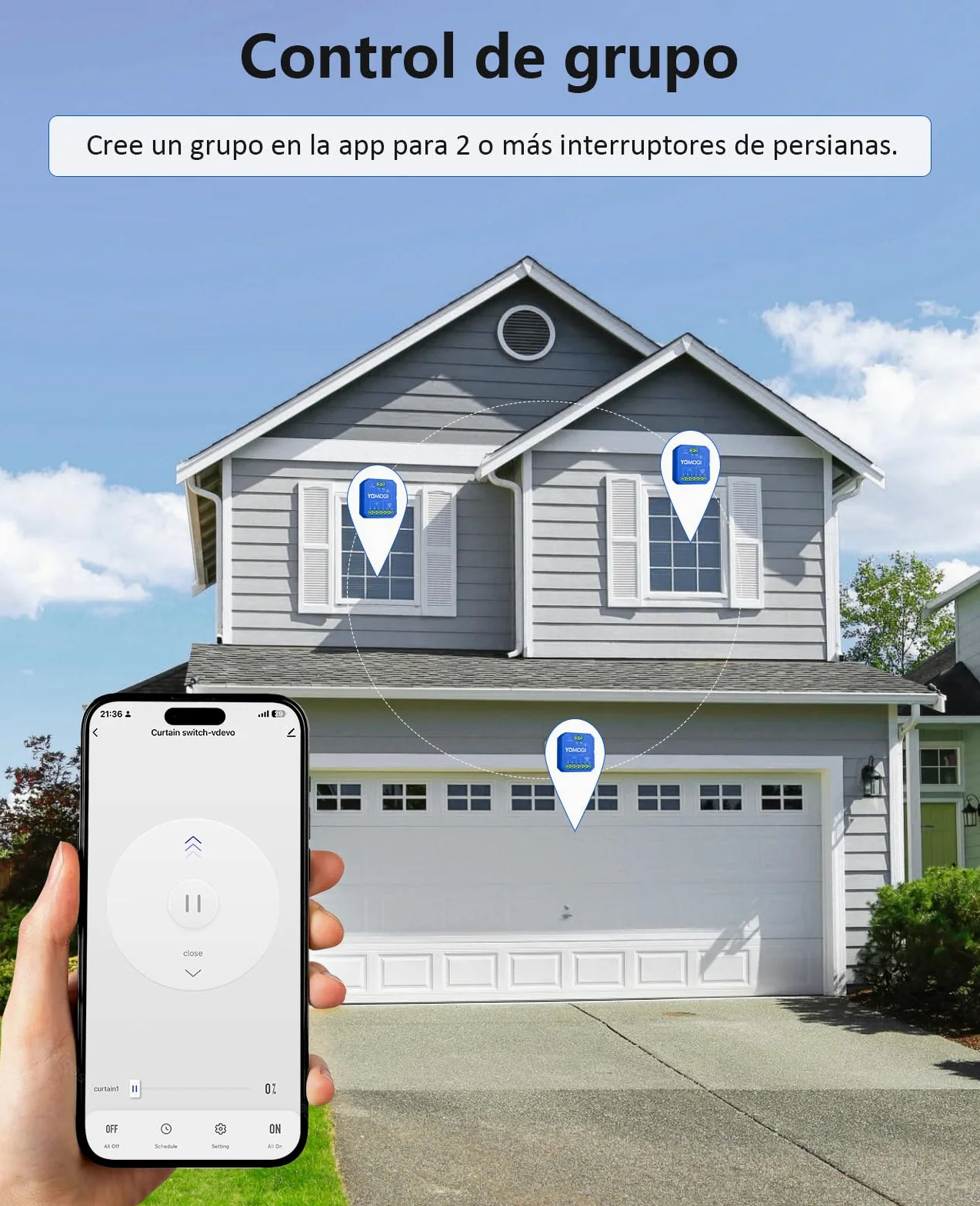 YOMOGI Módulo de Persiana Enrollable, Interruptor de Persianas Conectada con Mando a Distancia RF, Módulo WiFi Compatible con Alexa Google Home para Control de Porcentaje, Control por Voz (1)