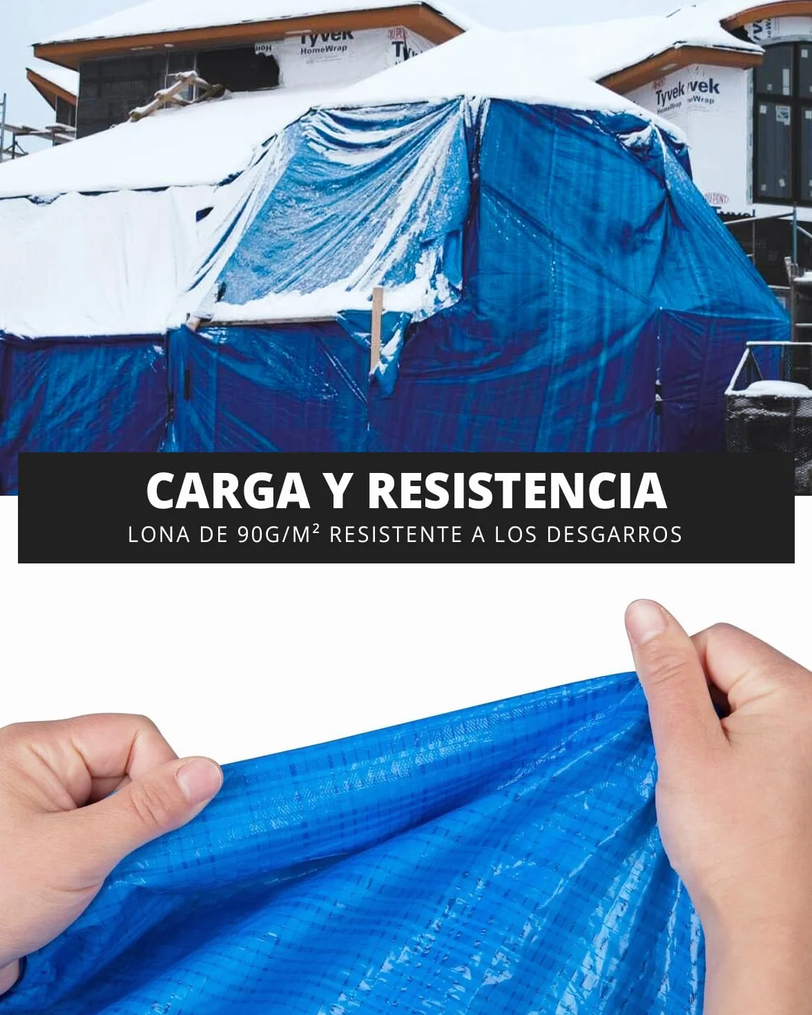 Lona Impermeable para Exterior, Multiusos, 5 x 5 m (Varios Tamaños), Esquinas Reforzadas, Ojales de Aluminio, Color Azul, TBS032