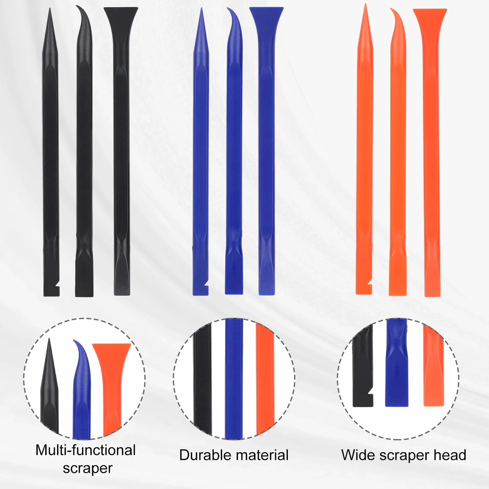 Kit de Detallado Coche, Herramientas Raspador Plástico Antiarañazos, Limpieza Multifuncional para Espacios Estrechos, Azul Negro Naranja