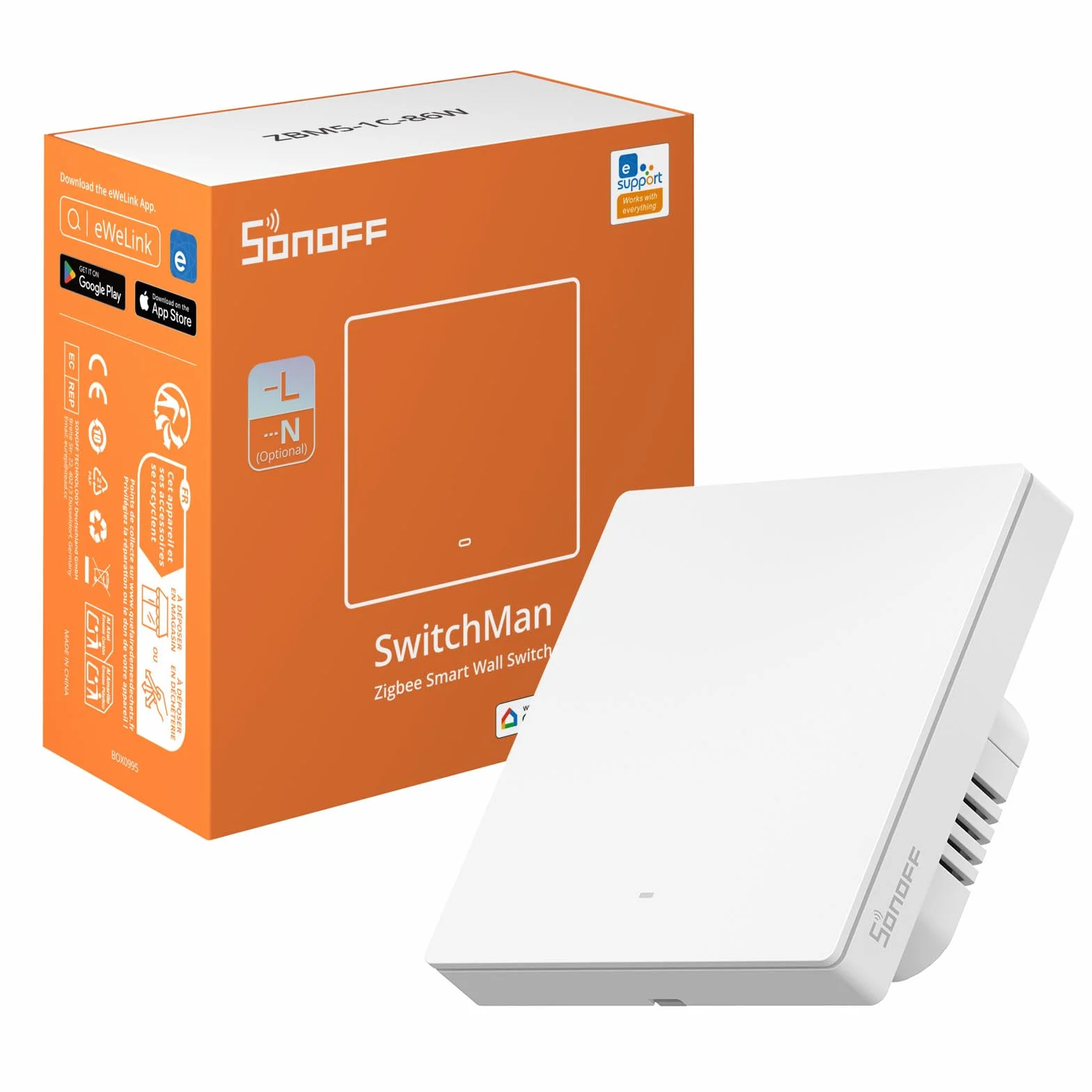 SONOFF Zigbee Interruptor de pared inteligente ZBM5-1C-86W