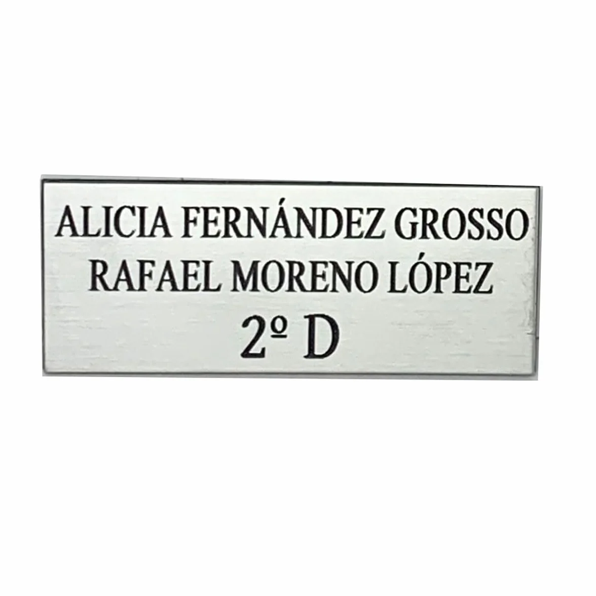 Placa para buzón Personalizada. Chapa para buzón grabada. Chapa plástico inalterable Personalizada con Nombres y Piso. Indica tu Texto y selecciona Medida (Plateado)