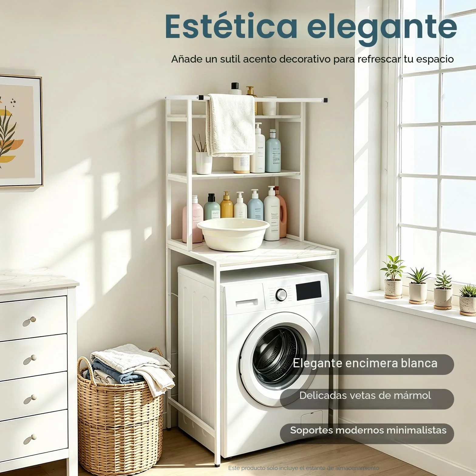 Estantería para lavadora de 3 niveles, armario ahorra espacio sobre lavadora, estante multifuncional para baño