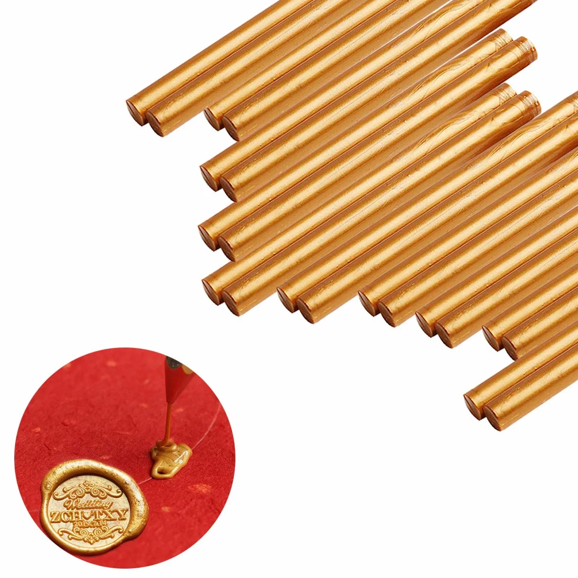 Varillas de sellado con pegamento termofusible para sello de letras, dorado metálico, ideal para invitaciones de boda, postales, tarjetas de felicitación, 7 x 100 mm, 20 piezas (Oro)