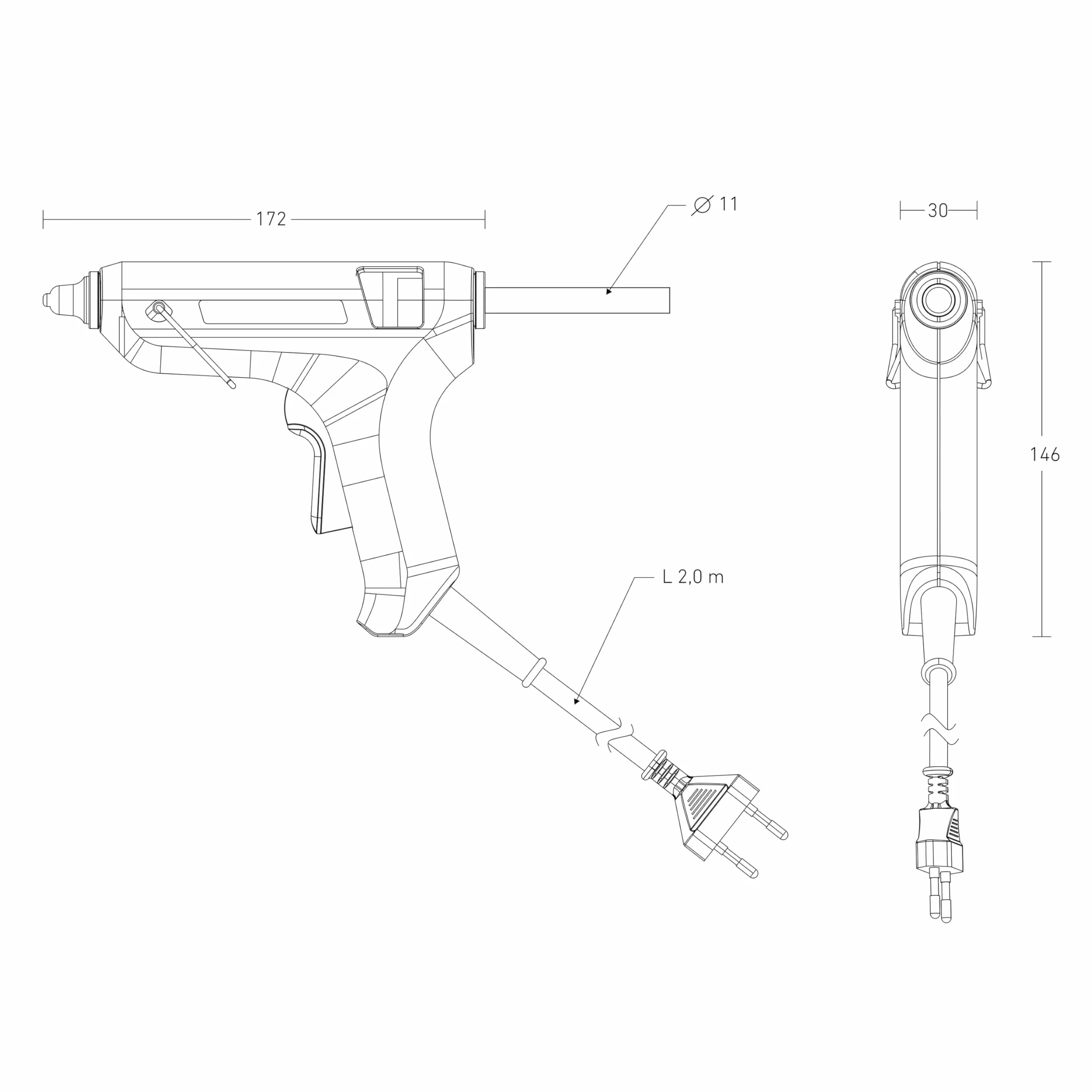 Steinel GlueMatic 1011 Pistola termofusible | con 2 barritas de adhesivo de 11 mm y cable de 2 metros, ideal para trabajos de bricolaje, manualidades y decoraciones