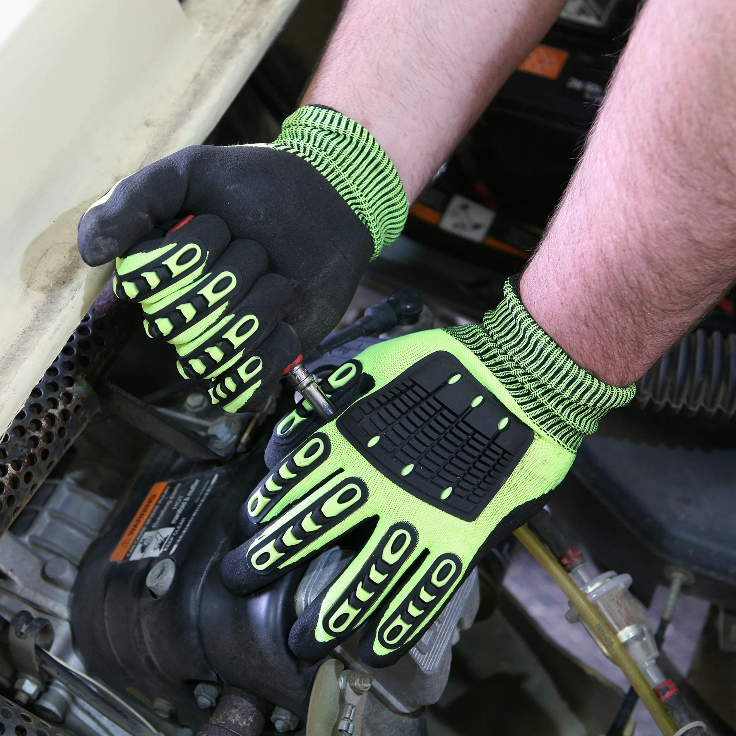 Wells Lamont impacto protección carcasa de poliéster de nitrilo guantes, 589XL