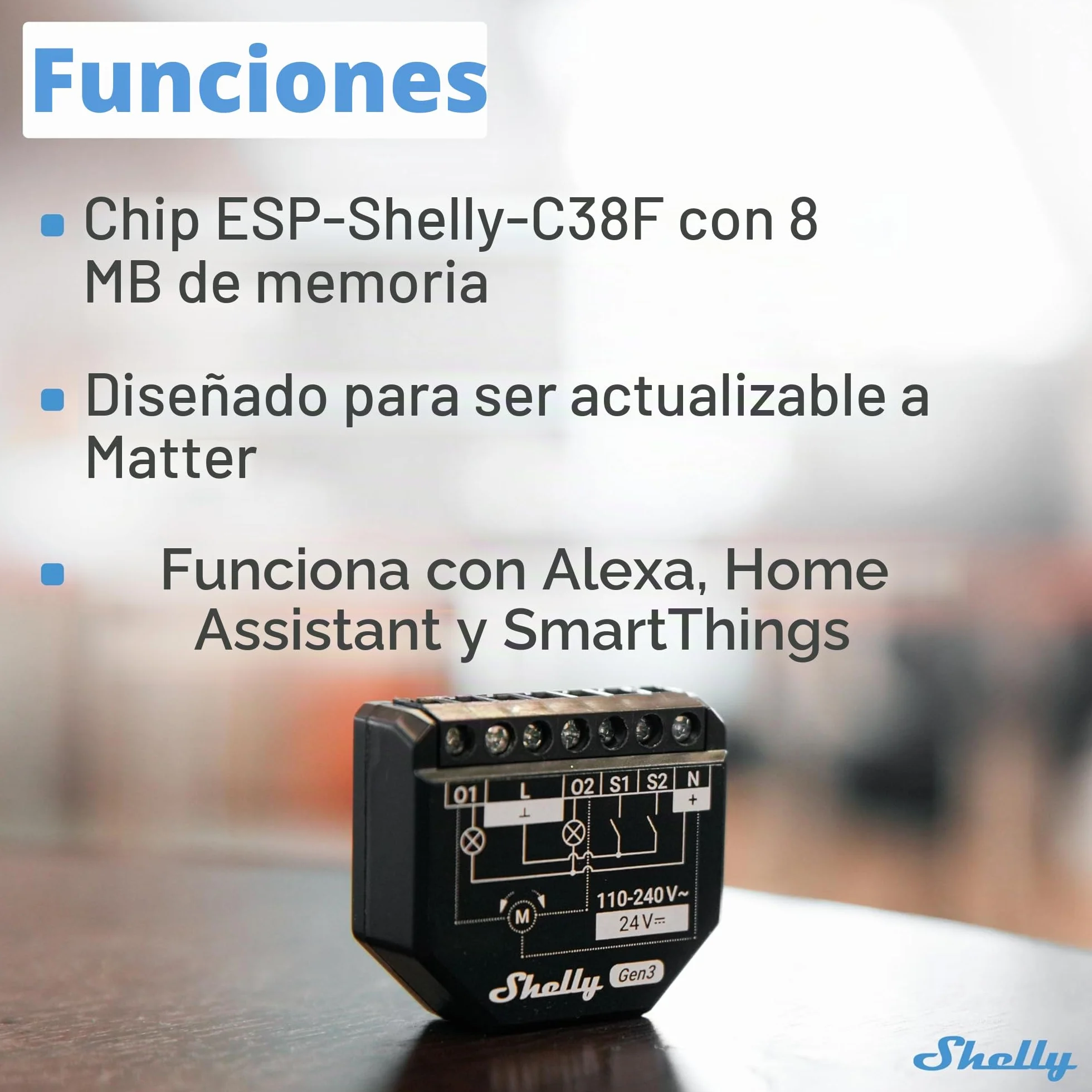 Shelly 2PM Gen3 - Relé Interruptor de persianas inalàmbrico, 2 Canales - 16 A, Wi-Fi & Bluetooth, con Medidor de consumo, Control de app iOS Android y Temporizador, Alexa, Google Home - 4 Piezas