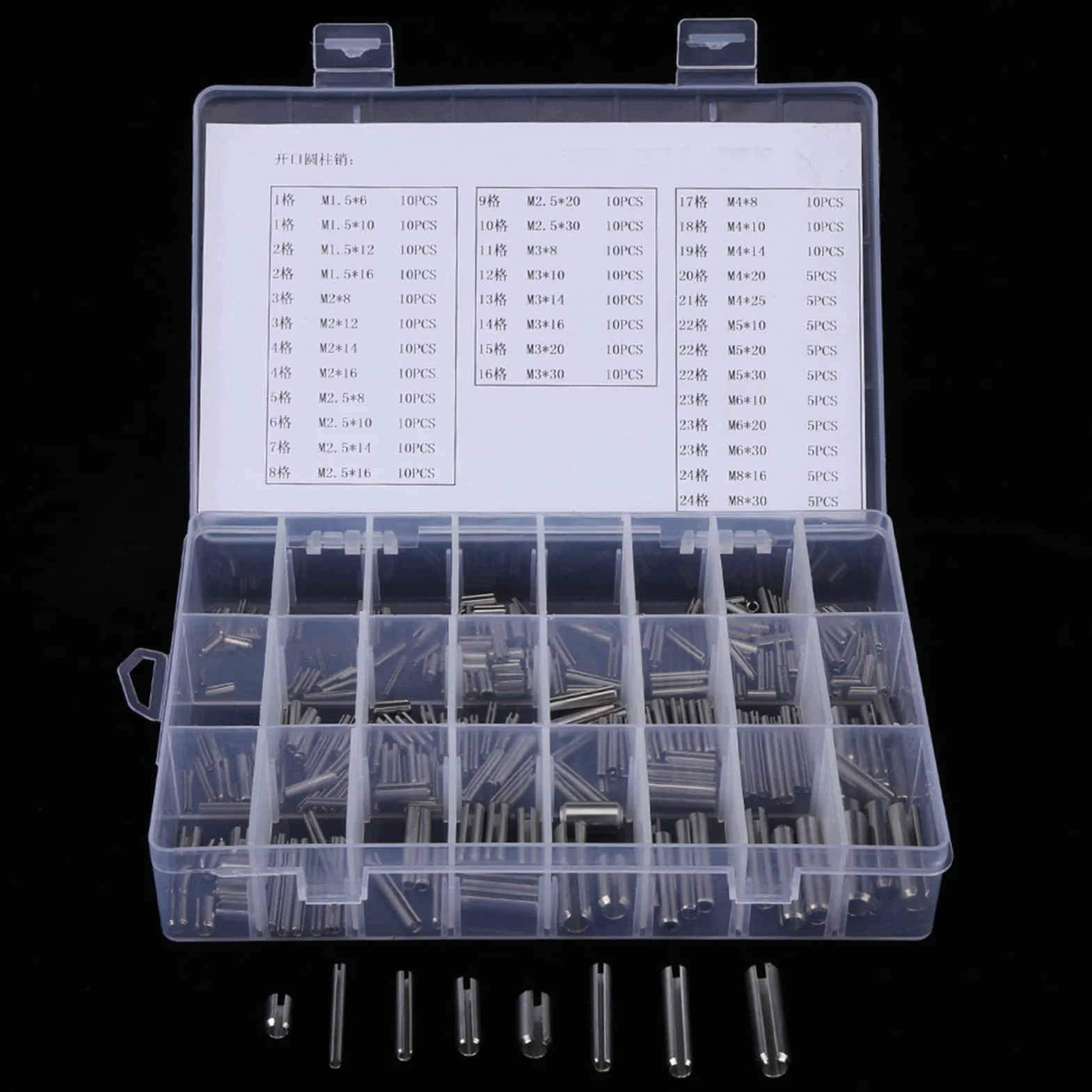280 Piezas de Pasadores Elásticos Set, Medidas M1.5 a M8, Acero Inoxidable Elástico Cilíndrico Caja Organizadora de Plástico Incluida para La Fijación de Piezas