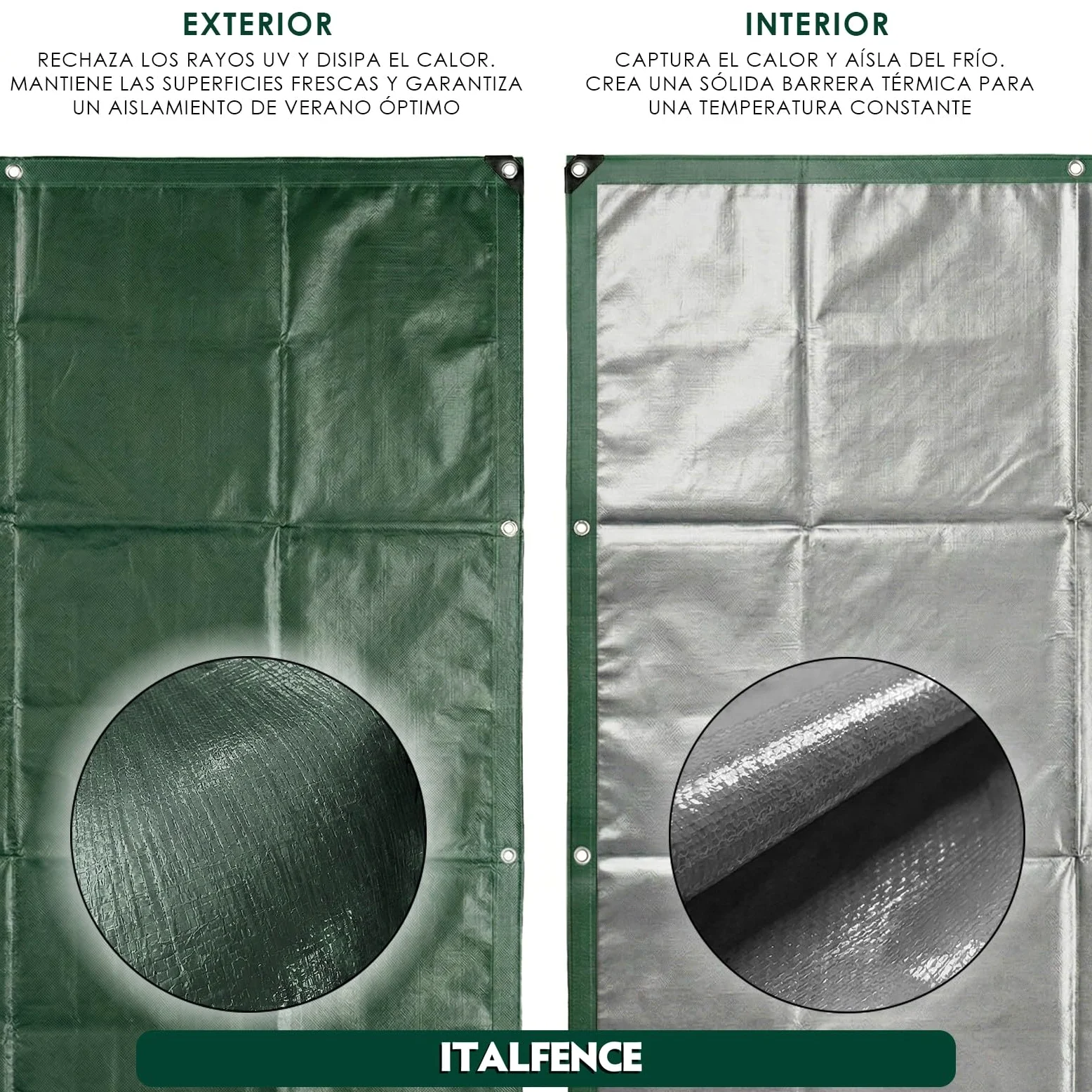 Lona Impermeable de PE 250 g/m² Verde, Reforzada con Ojales [2 x 3 m]