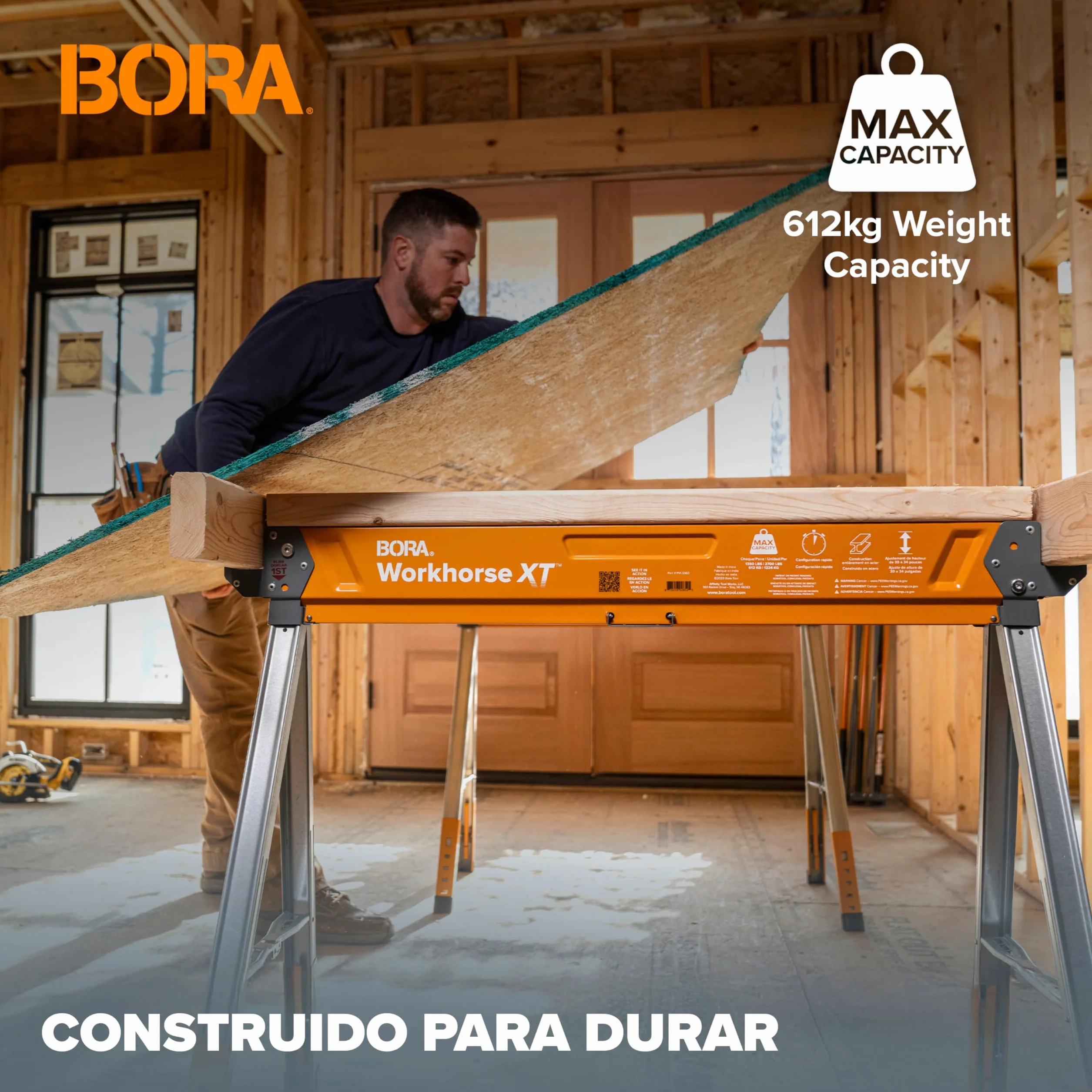 Bora Workhorse XT Juego de 2 Caballetes de Sierra Plegables Altura Ajustable Resistentes para Contratistas