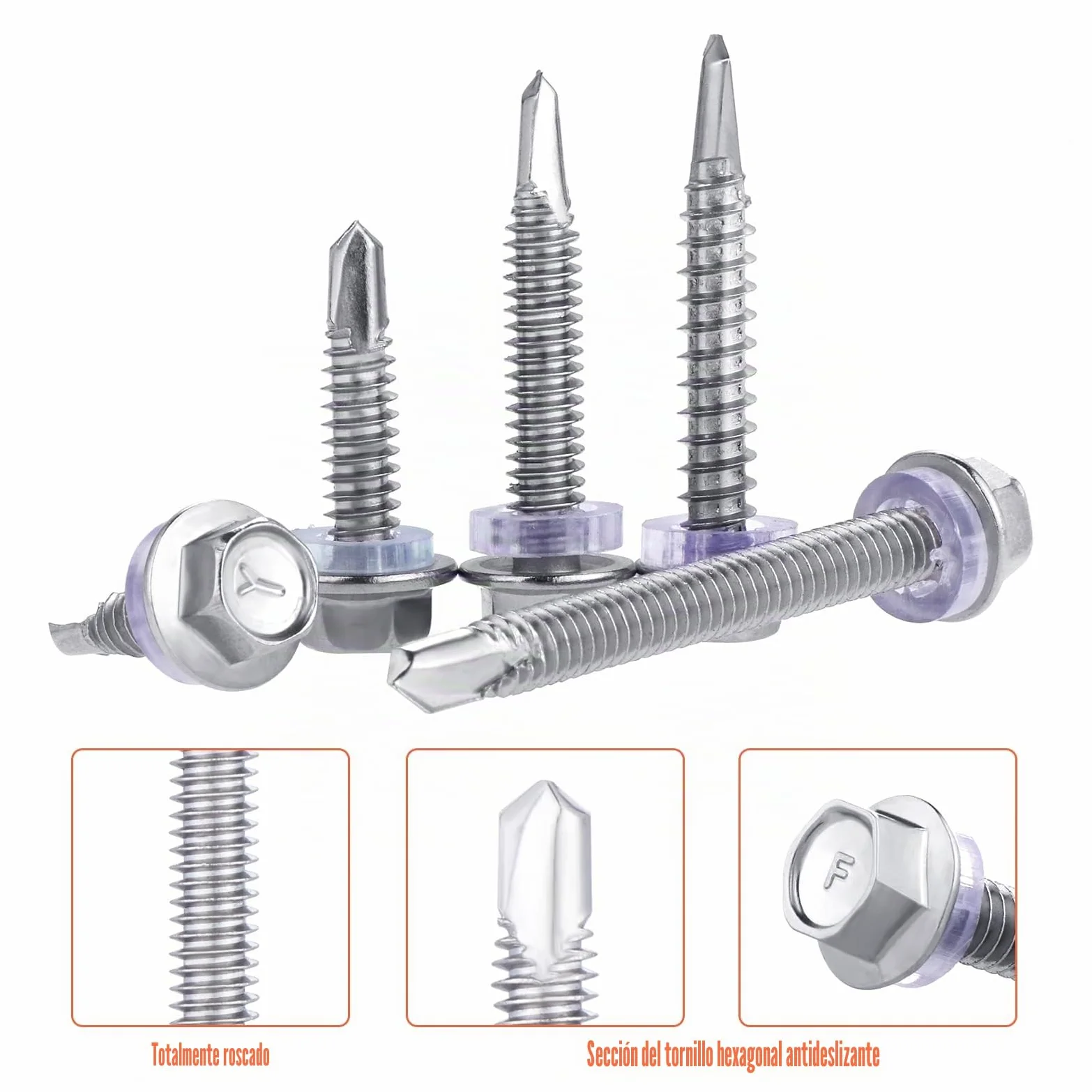 Gueenky 195 Piezas Tornillos Autotaladrantes Cabeza Hexagonal, 5,5 x 16-50mm Tornillos Autoperforantes Acero Inox Tornillos Autorroscantes, 7 Tamaños Tornillos Autotaladrantes Metal, con Llave de Vaso