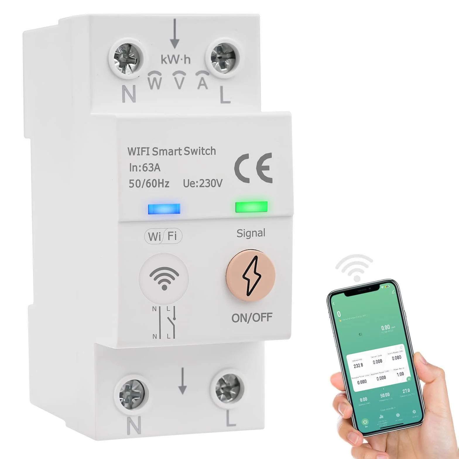 Interruptor wifi inteligente 63A Tuya Control por voz disyuntor wifi inteligente Medidor de Energía AC 80-300V interruptor remoto Protección contra sobrepresión sobrecorriente y sobrecarga