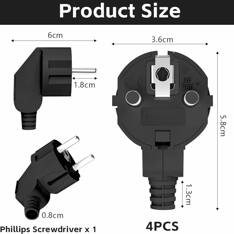AXFEE Clavija Enchufe Macho 4 Piezas 250V 16A Exterior Negro