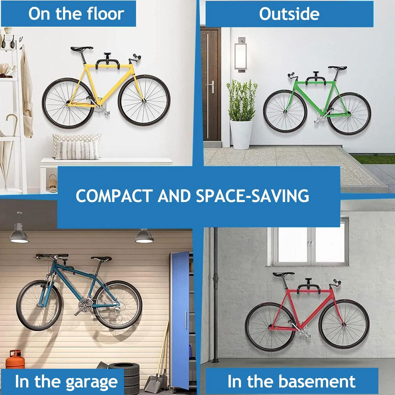 Soporte de Pared Plegable para Bicicleta Poweka 2 Piezas - Colgador Bicicleta Pared para Garaje