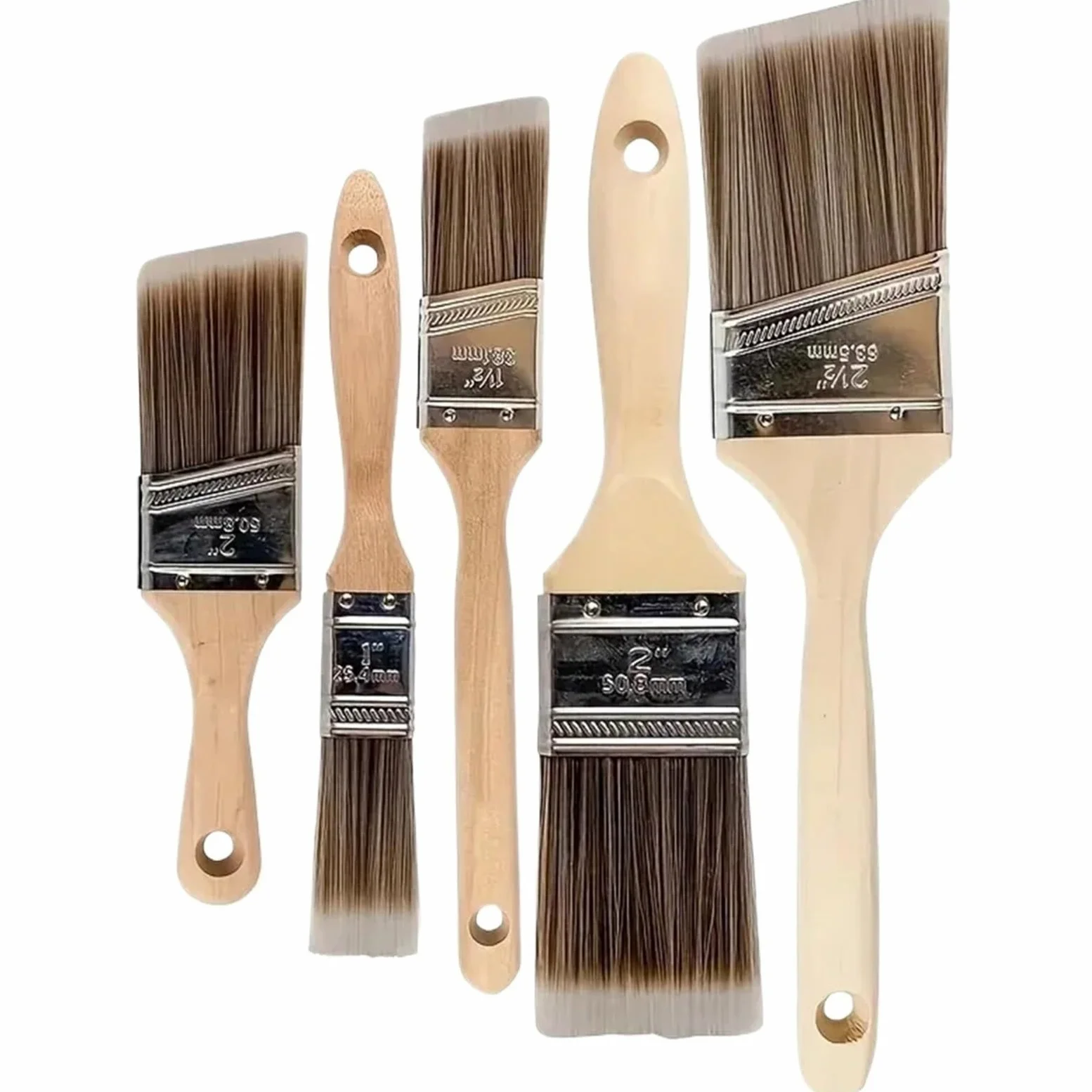 Pincel con mango de madera, Juego de 5 pinceles profesionales madera for pintar, planos y angulares, herramienta decorativa for bricolaje, for muebles paredes