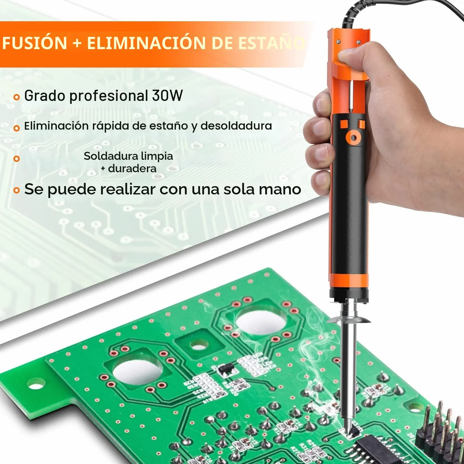 Bomba Desoldadora con Ventosa Eléctrica,Preciva Desoldador Estaño,Mango de Carga Corta,Boquillas Desoldadoras 1,0 mm / 1,2 mm,Desoldadura de Agujero Pasante