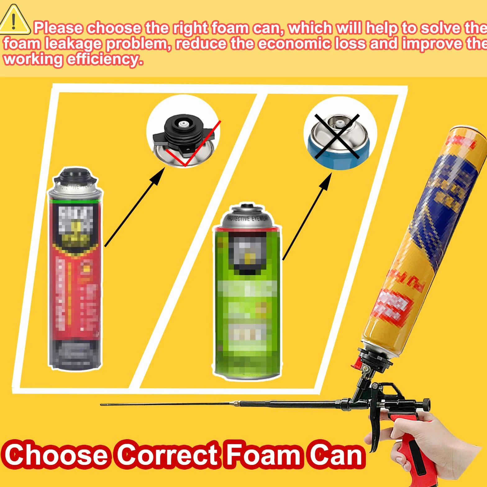 Pistola de espuma extensible 63cm - Cesta recubierta de PTFE antiadherente, pistola de espuma para aislamiento, pistola profesional para sellado, relleno, proyectos DIY (Roja)
