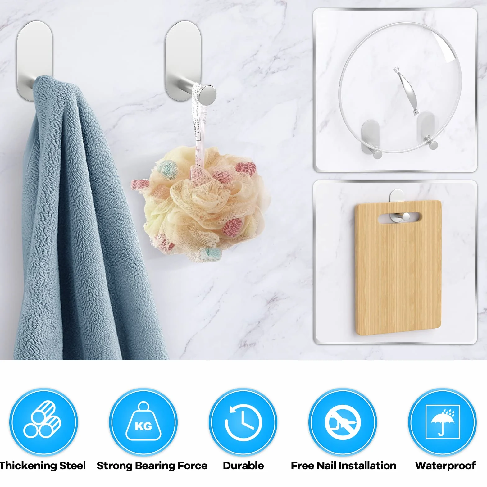 Juego de Accesorios de baño de 5 Piezas - Toalleros de Baño Anillo de Toalla Portarrollos para Papel Higién (Plata)