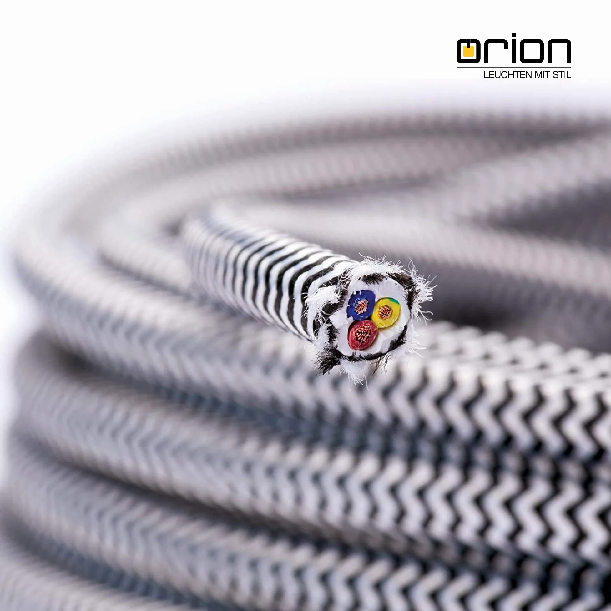 Cable con revestimiento textil, cable de alimentación de 3 hilos, 3 x 0,75 mm², con conductor a tierra, accesorios de lámpara (5 m, Blanco Negro)