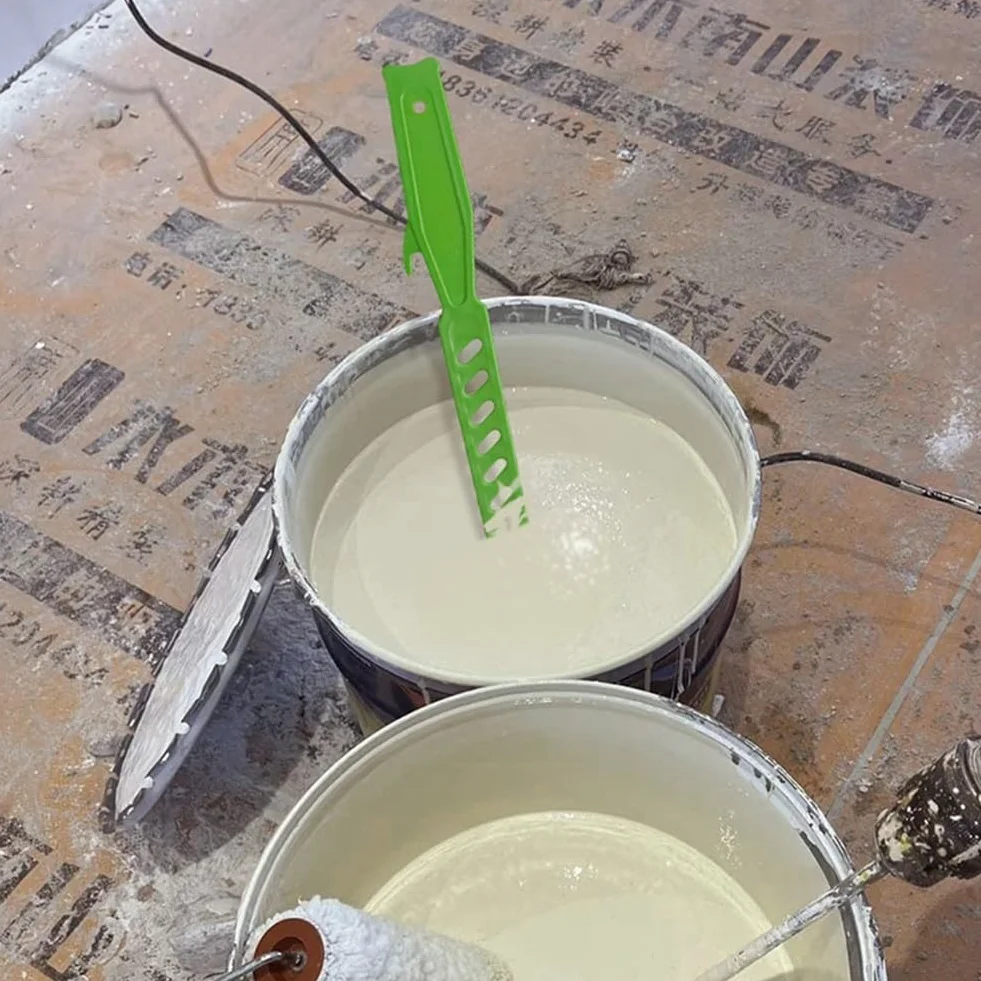 Juego de 10 agitadores de pintura de plástico y varilla mezcladora para pinturas, resinas epoxi, acrílicos y emulsiones, herramienta de mano ligera reutilizable con abrelatas integrado y