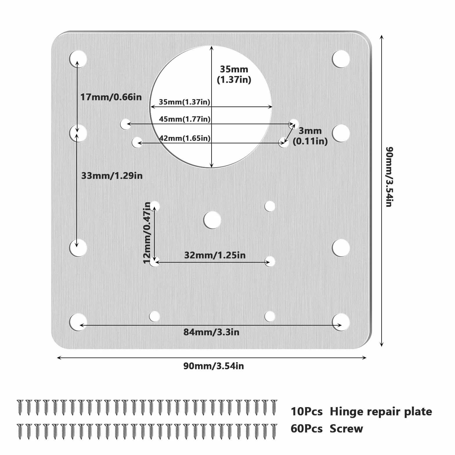 Placa de Reparación de Bisagras con Orificio y Tornillos para Puerta de Armario, Muebles, Cajón