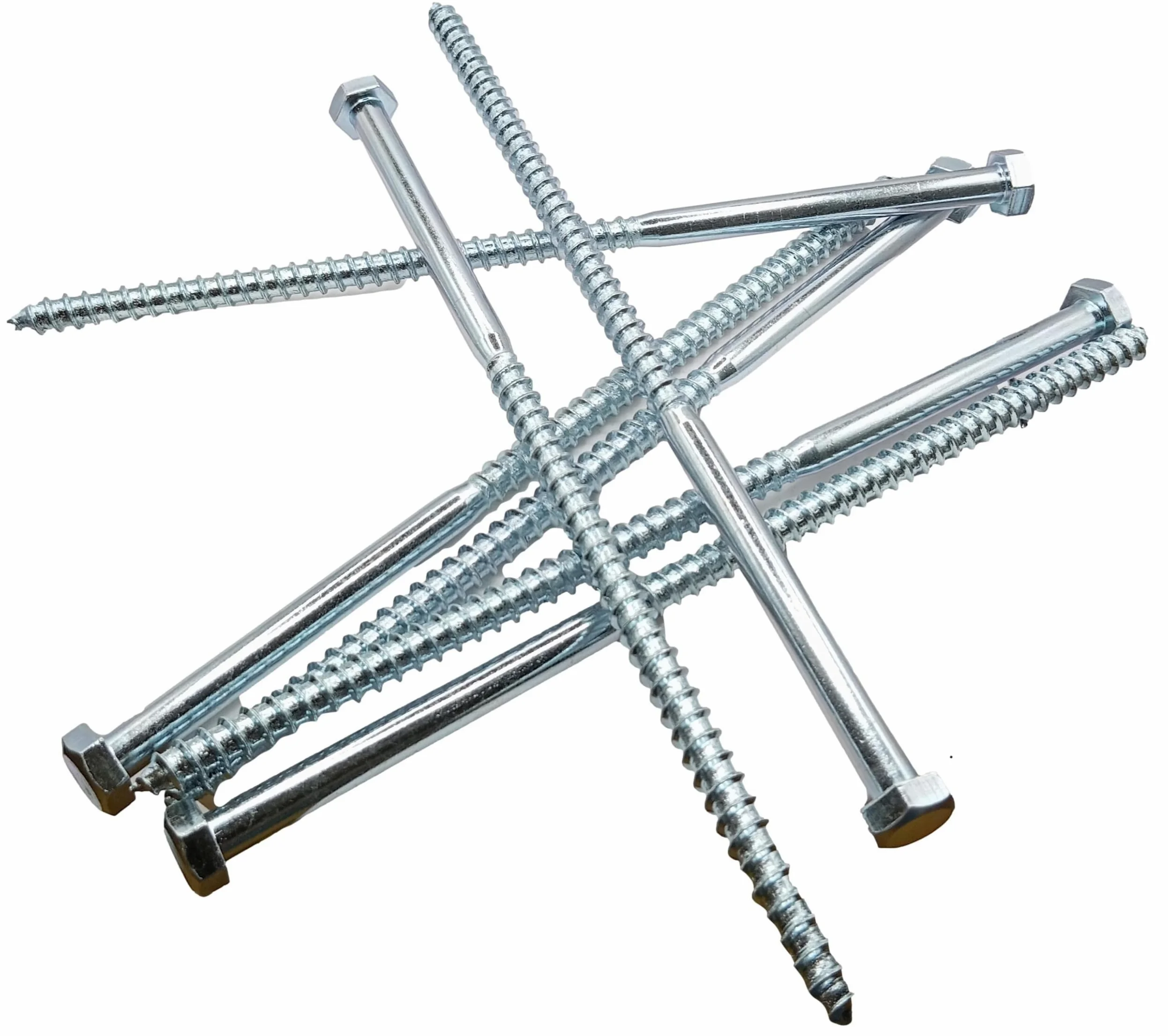 LLB 200 mm M8 para tornillos de madera, cabeza hexagonal de 13 mm de ancho, tornillo de hormigón chapado en zinc, pernos de media rosca, color plateado, largo de 8 x 200 mm, caja de 6 unidades