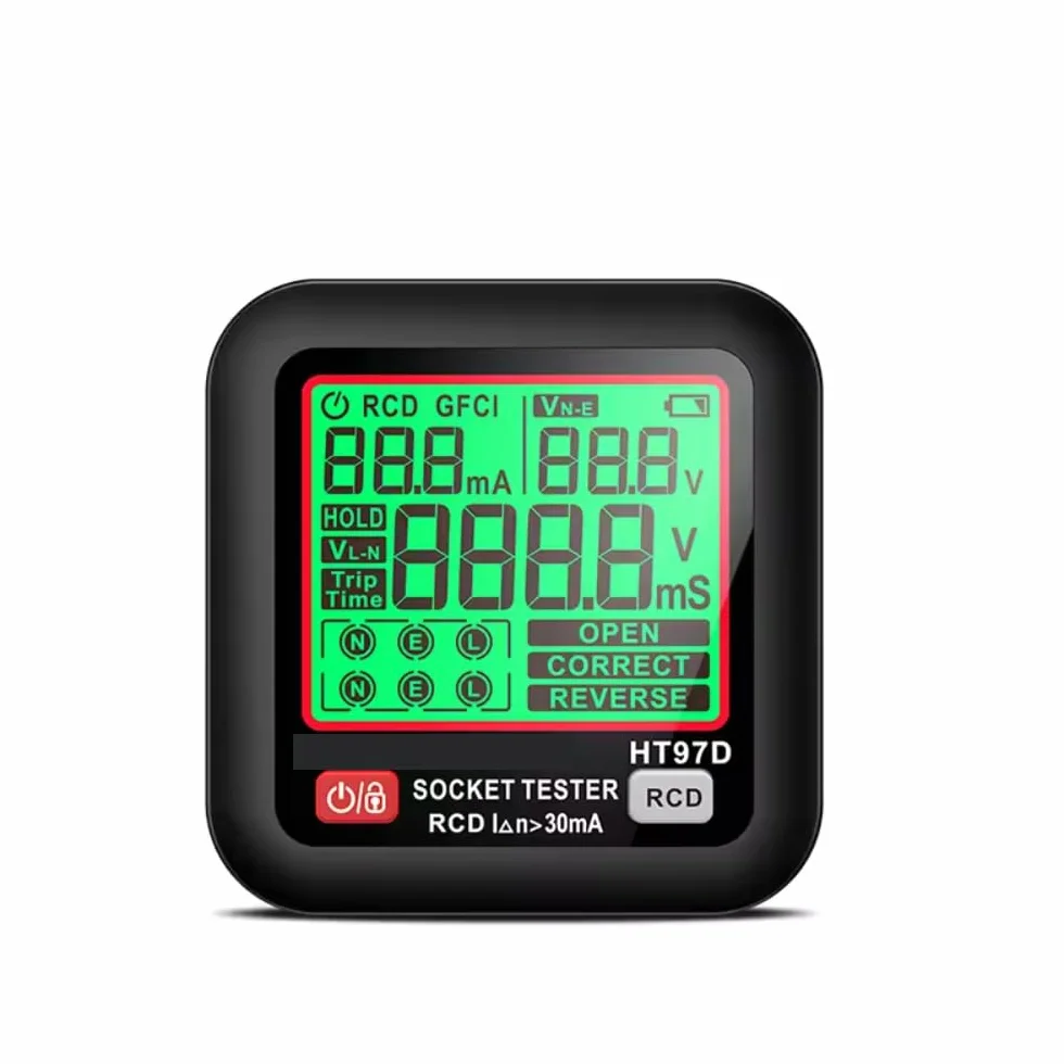 DollaTek D9B Profesional Tester de Enchufe Detección RCD/GFCI Display LCD Voltaje/Frecuencia 90-250V Analizador EU