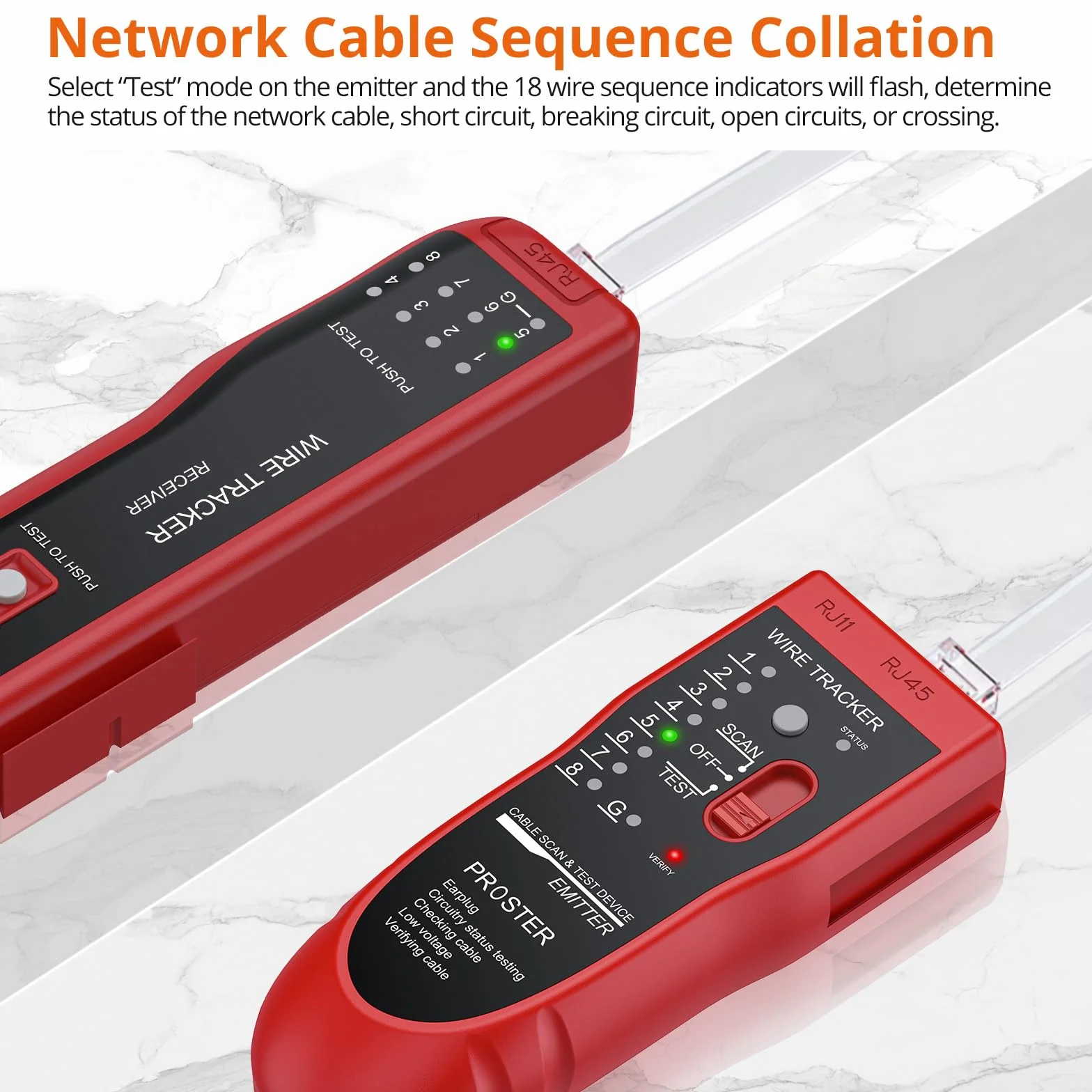 Proster Comprobador de Cables RJ45 RJ11 con Pelacables Tester de Red LAN Ethernet - Rojo