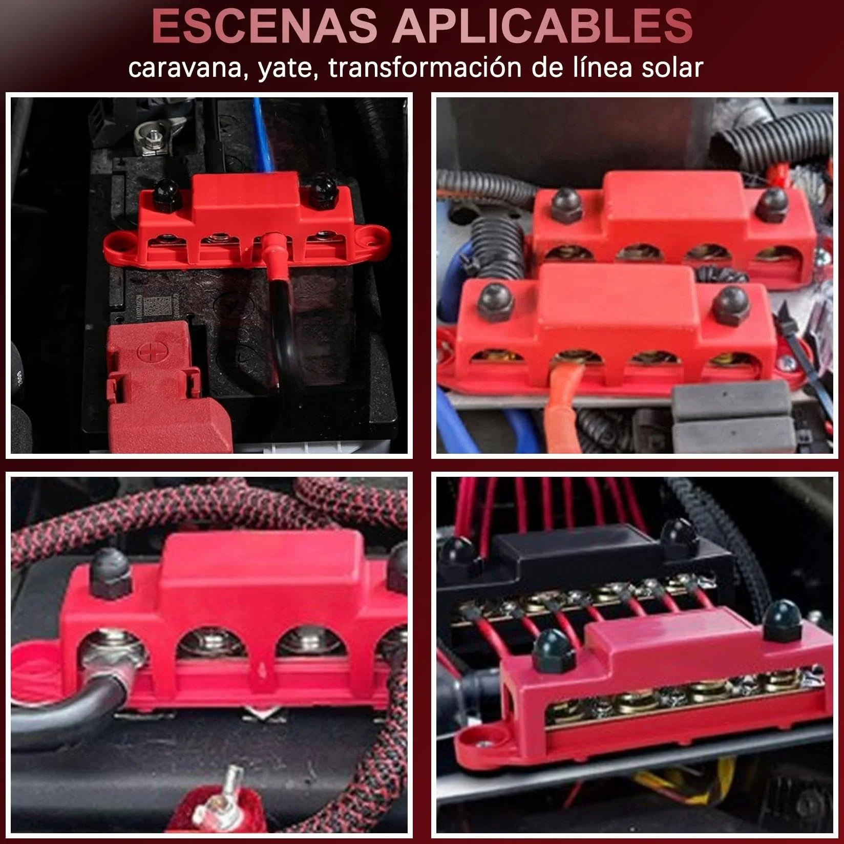Pindex Bloque Colector M8 250 A CC 12 V-48 V Con 4 Pernos de Terminales M8, Bloque de Distribución de Corriente M8, Barra Colectora de 12 V para Autocaravanas Barcos Yates Coche RV Camión