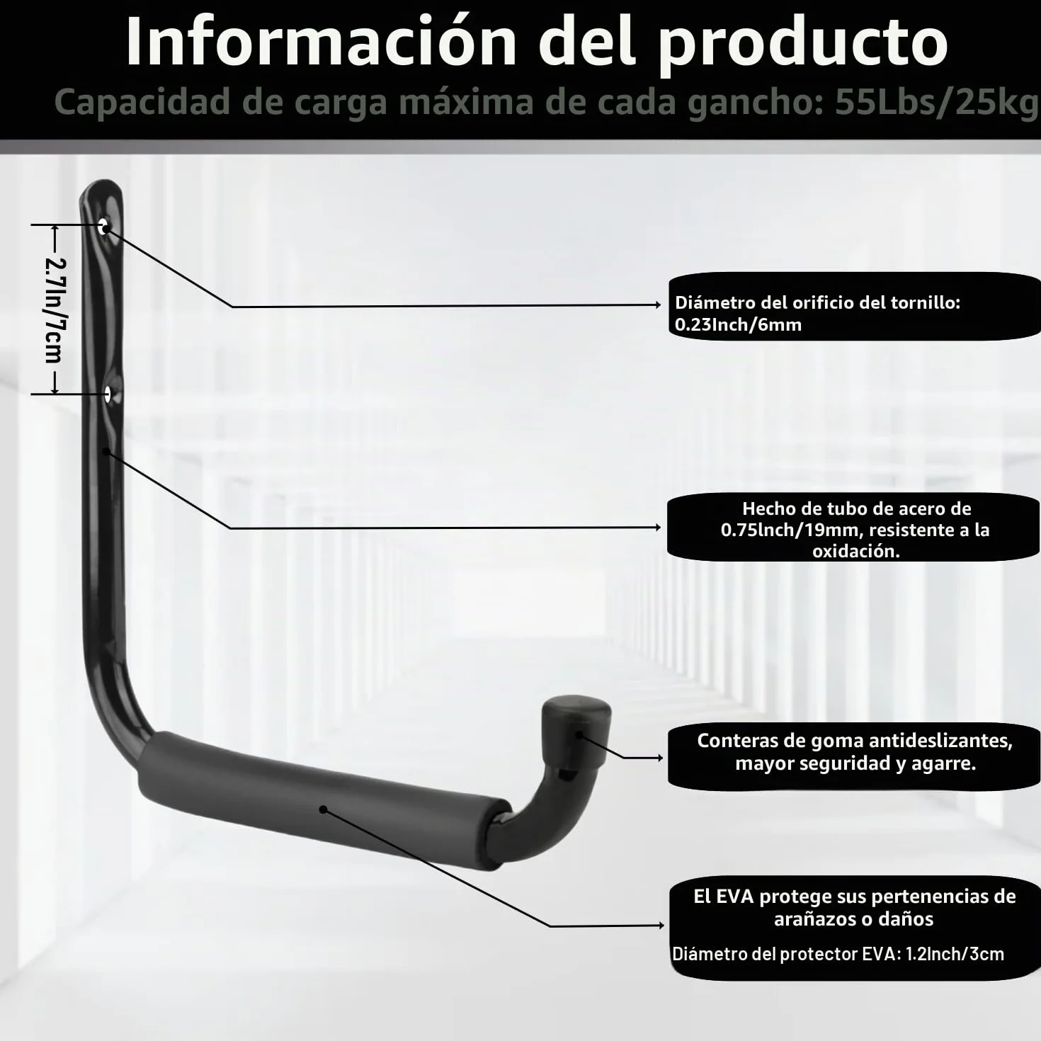 Ganchos para Escaleras de Almacenamiento de Garaje 24CM 9,5 Pulgadas Estante de Utilidad de Brazo Jumbo Resistente