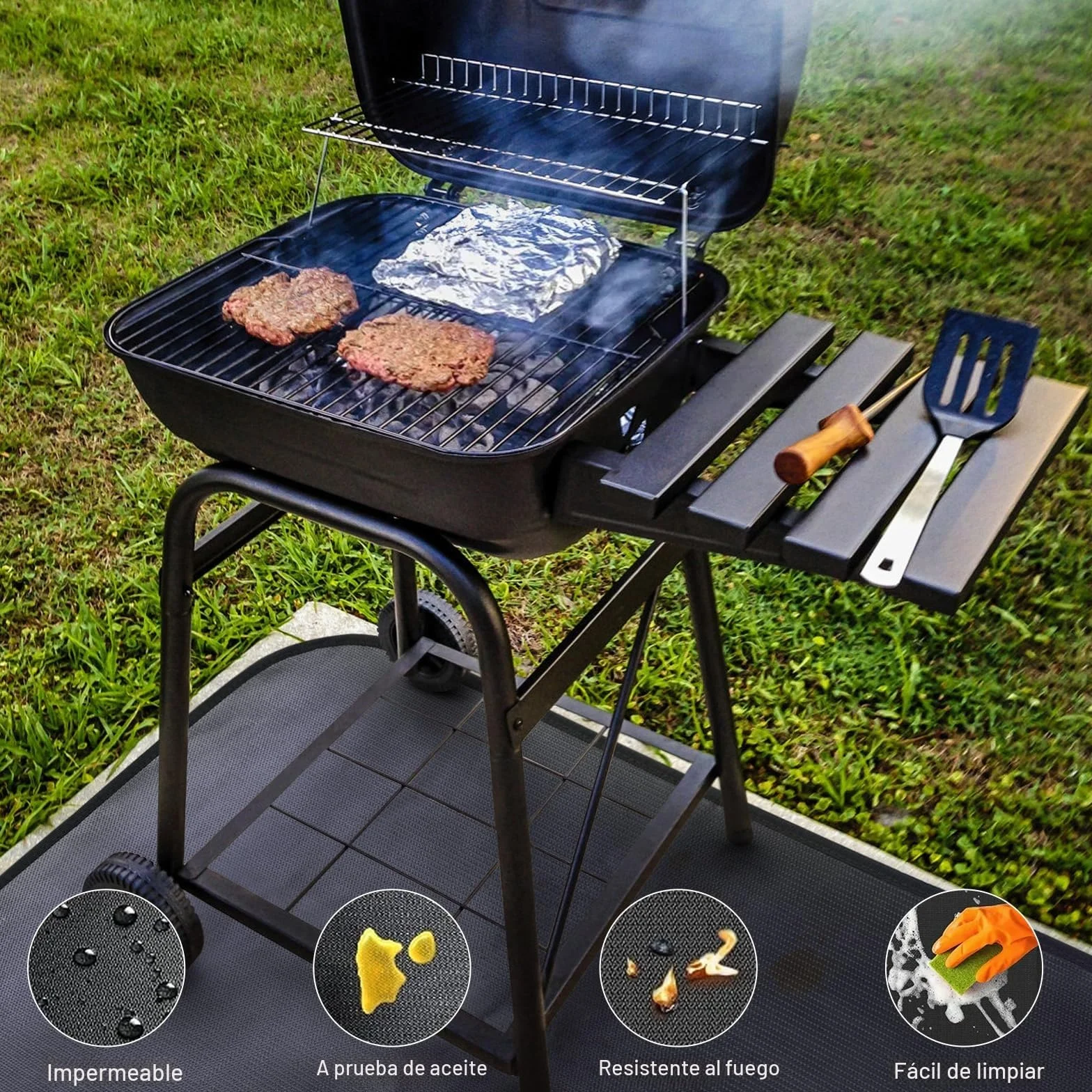 Tapete para debajo de la parrilla de 40 x 24 pulgadas para parrilla al aire libre, tapete ignífugo de 3 capas resistente al calor, tapete de protección de césped, protector de barbacoa impermeable a