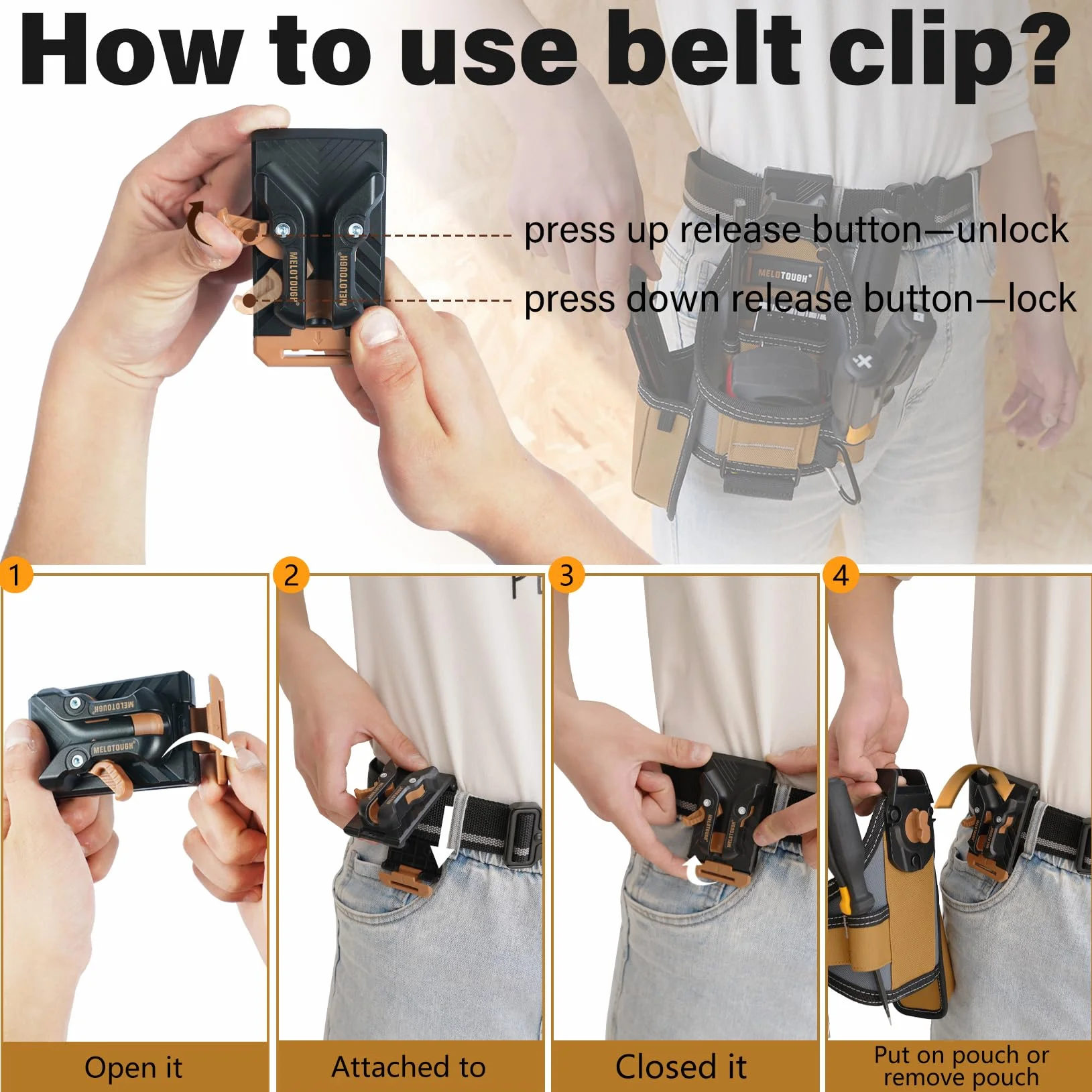 MELOTOUGH Bolsa de cinta métrica/bolsa para cuchillos utilitarios, bolsa para cinturón con clip para cinturón, soporte de bolsillo para cuchillos para electricistas, carpinteros, contratistas