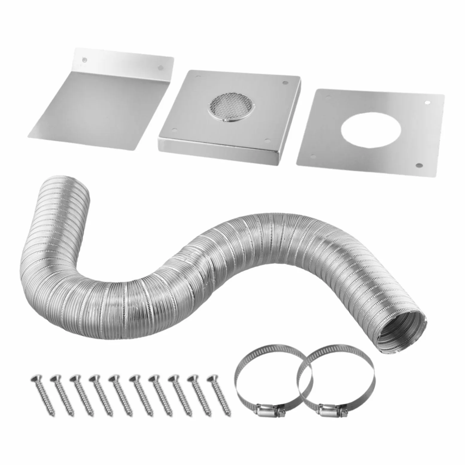 Kit de entrada de aire fresco para estufa de pellets, tubo flexible de aluminio de 2 pulgadas con abrazaderas de placa de pared de acero inoxidable y campana de lluvia para instalación de ventilación