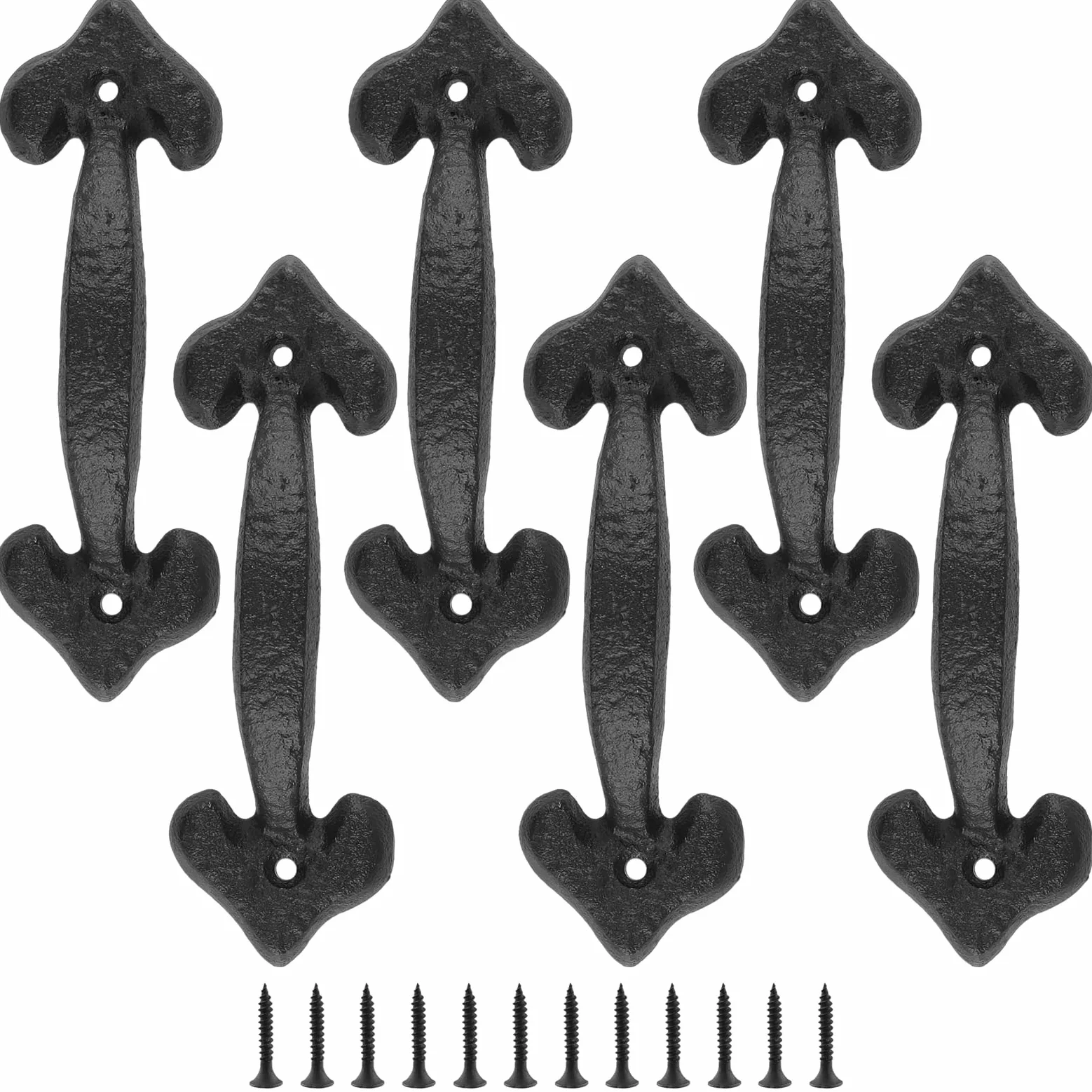 SINJEUN 6 Tiradores Puerta Corredera Hierro Fundido 17x5,4cm Negro Vintage con Tornillos para Puerta Granero Armario Garaje