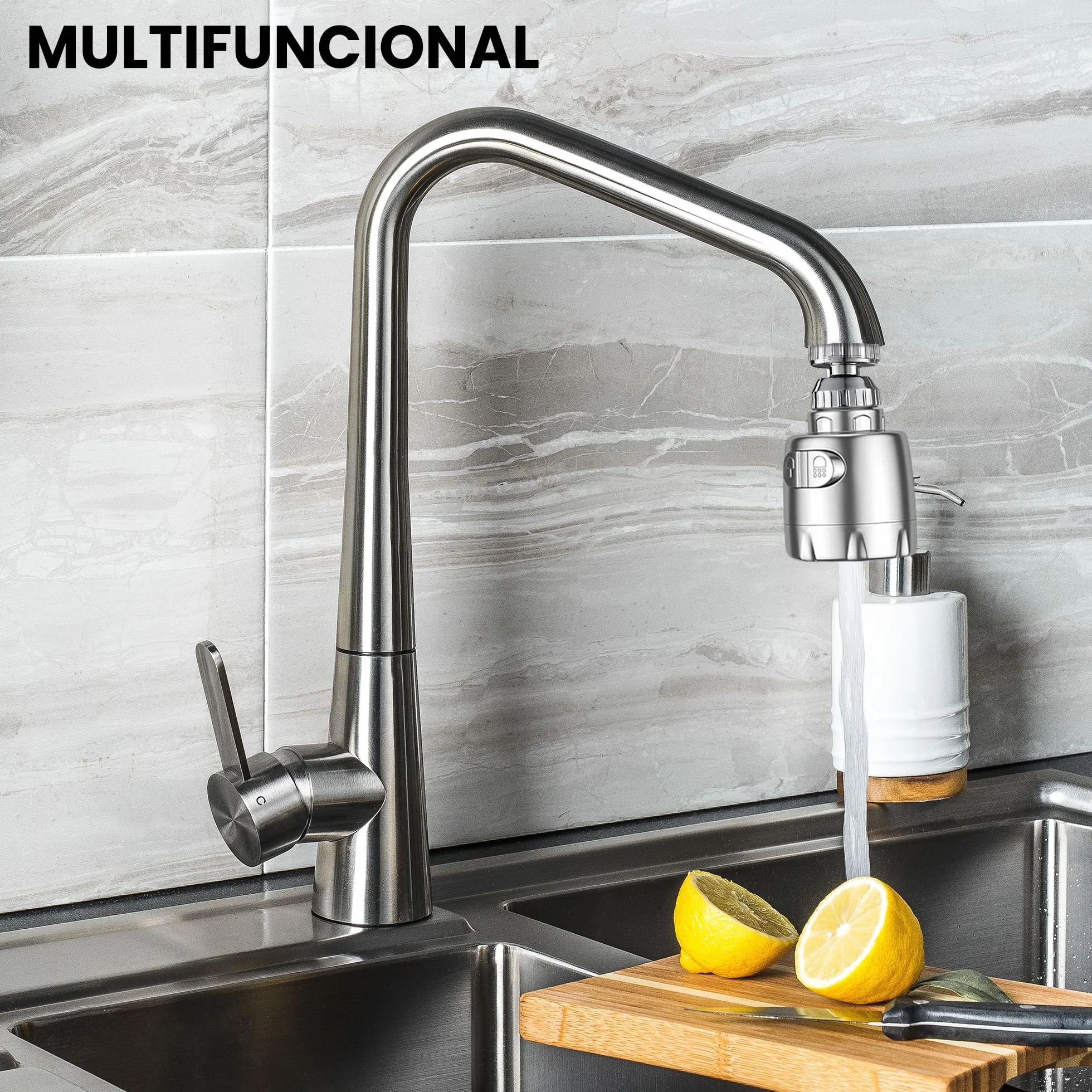 CARBOU Aireador para grifo cocina 360º, difusor giratorio, 2 modos, ABS