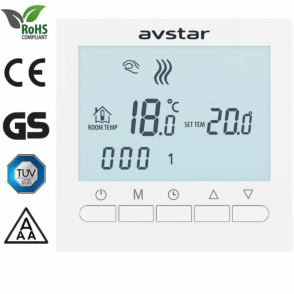 AVStar - Termostato Inteligente Digital programable para calefacción de calderas de Gas - Pantalla LCD para Facilidad de Control y programación (Blanco)