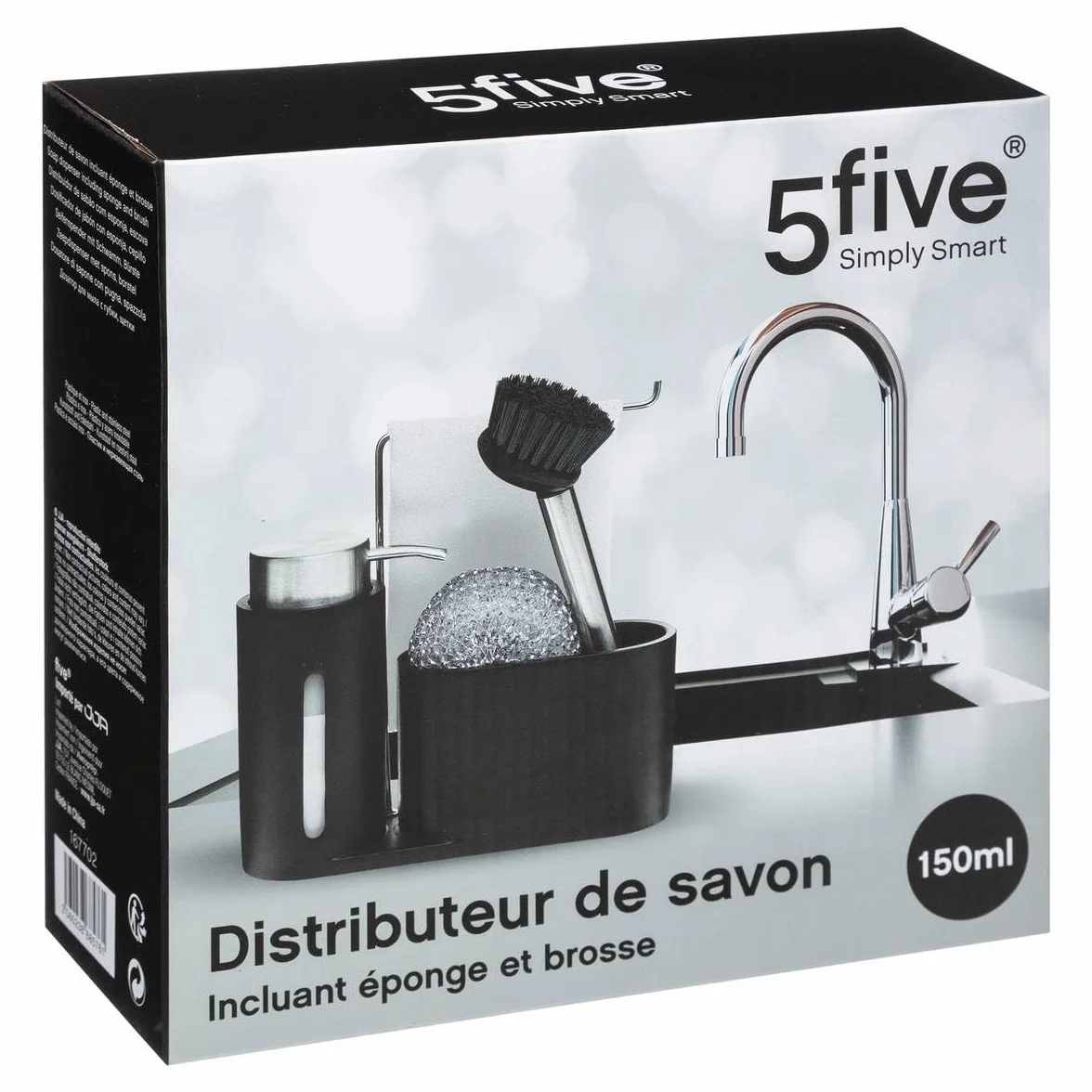 5five - organizador de fregadero con dosificador 150ml negro