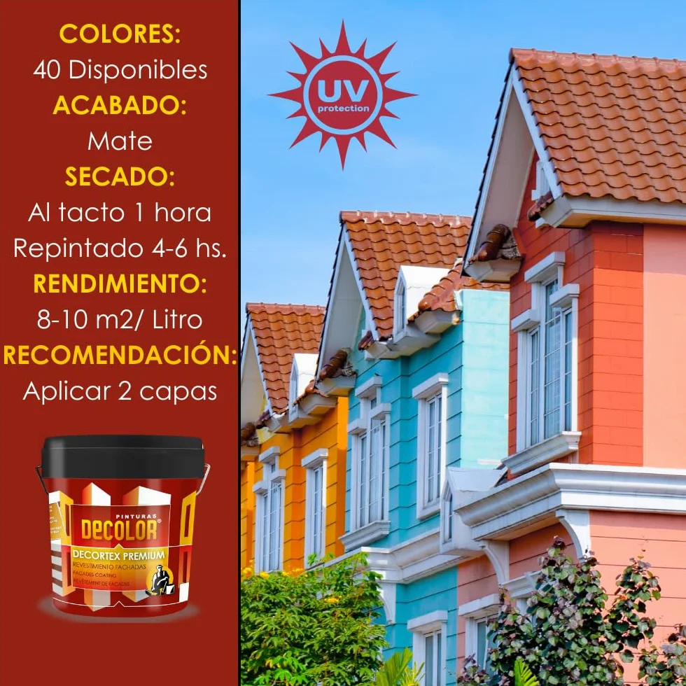 PINTURAS DECOLOR DECORTEX LISO PREMIUM - Pintura revestimiento impermeabilizante para fachadas. (4 litros). DAKAR.