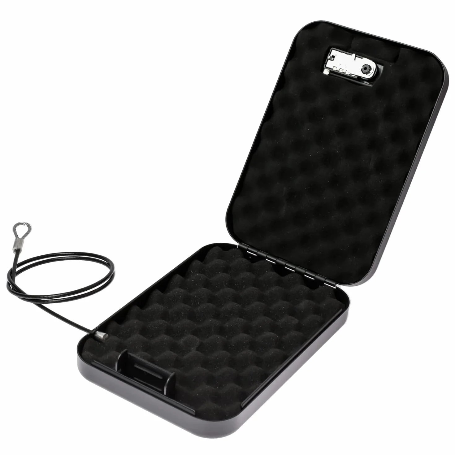 HMF 317-02 Caja de seguridad con cerradura de combinación, portátil, cable de seguridad 24x16,5x4,5 cm Negro