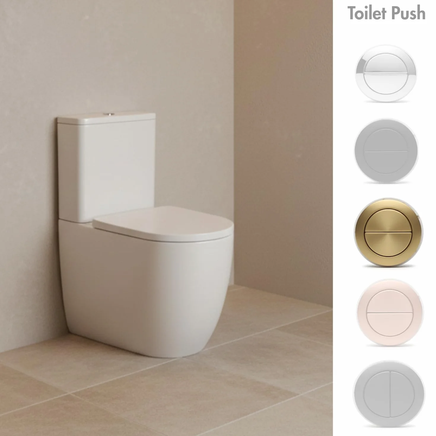 SOULHOME Pack Inodoro Completo Rimless Curvo Blanco Mate | Tapa Amortiguada | Salida Horizontal/Vertical | Doble Descarga Eco | Pulsador Dorado