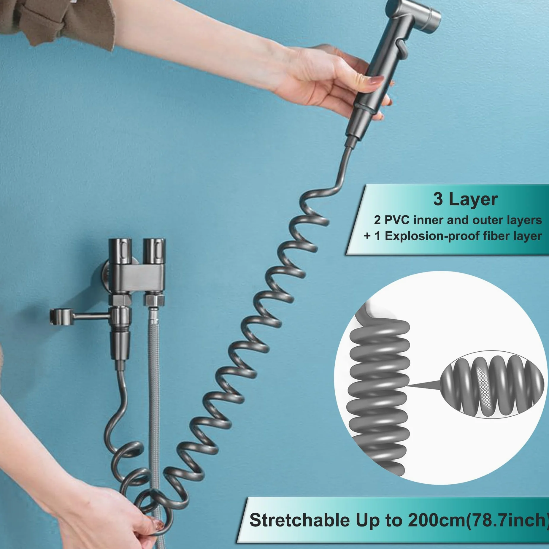 Juego de rociadores de bidé, ducha portátil, accesorio de bidé para inodoro del Reino Unido, ducha de bidé con manguera extensible de 2 m y pulverizador de válvula de control doble (Grey-T)